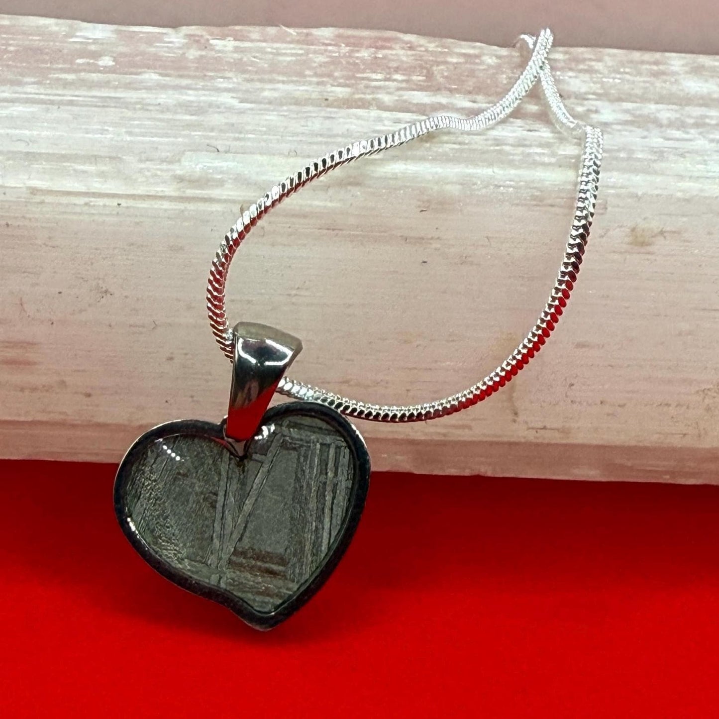 Muonionalusta Meteorite Sweetheart Pendant, Heart Shaped Pendant, Stainless Steel Pendant, Space Gift, Cosmic Pendant, 2.23 grams