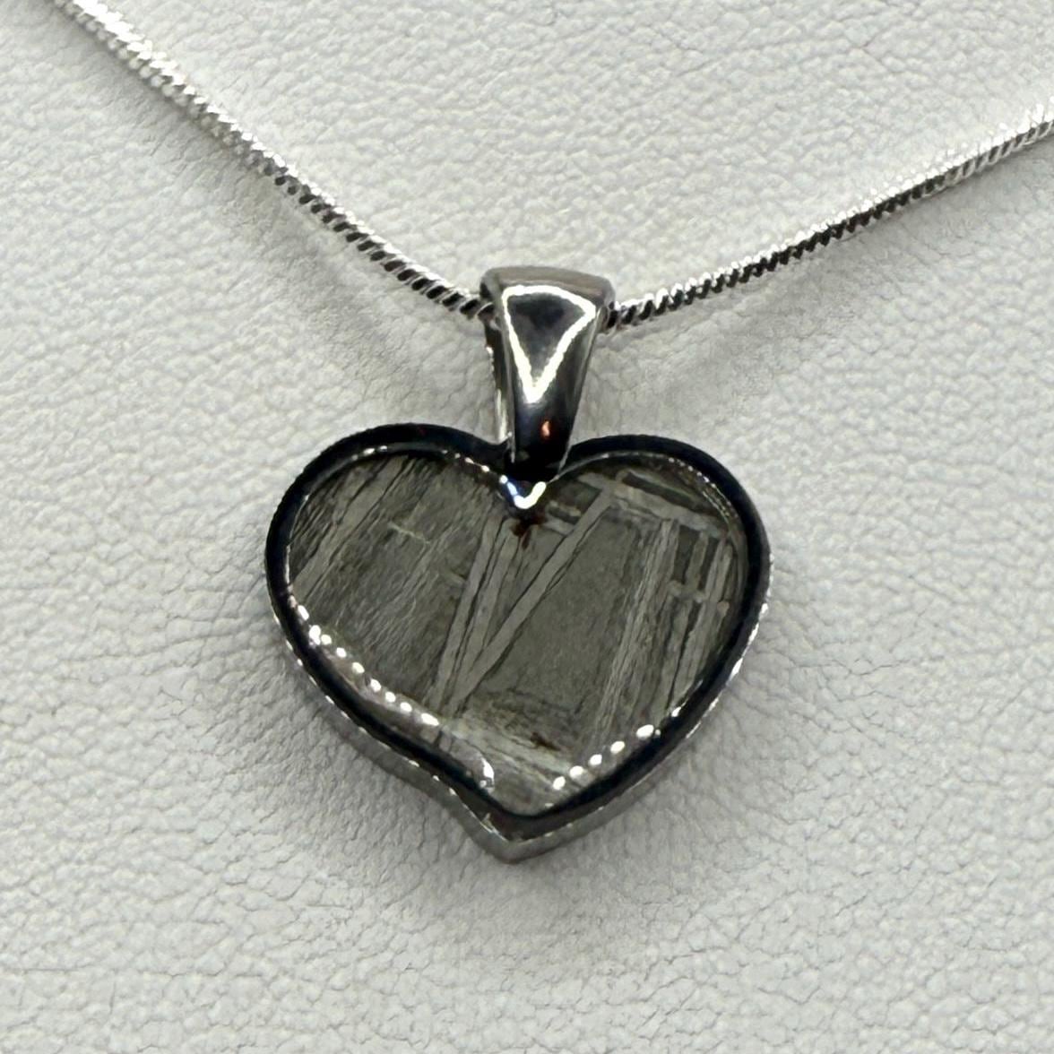 Muonionalusta Meteorite Sweetheart Pendant, Heart Shaped Pendant, Stainless Steel Pendant, Space Gift, Cosmic Pendant, 2.23 grams
