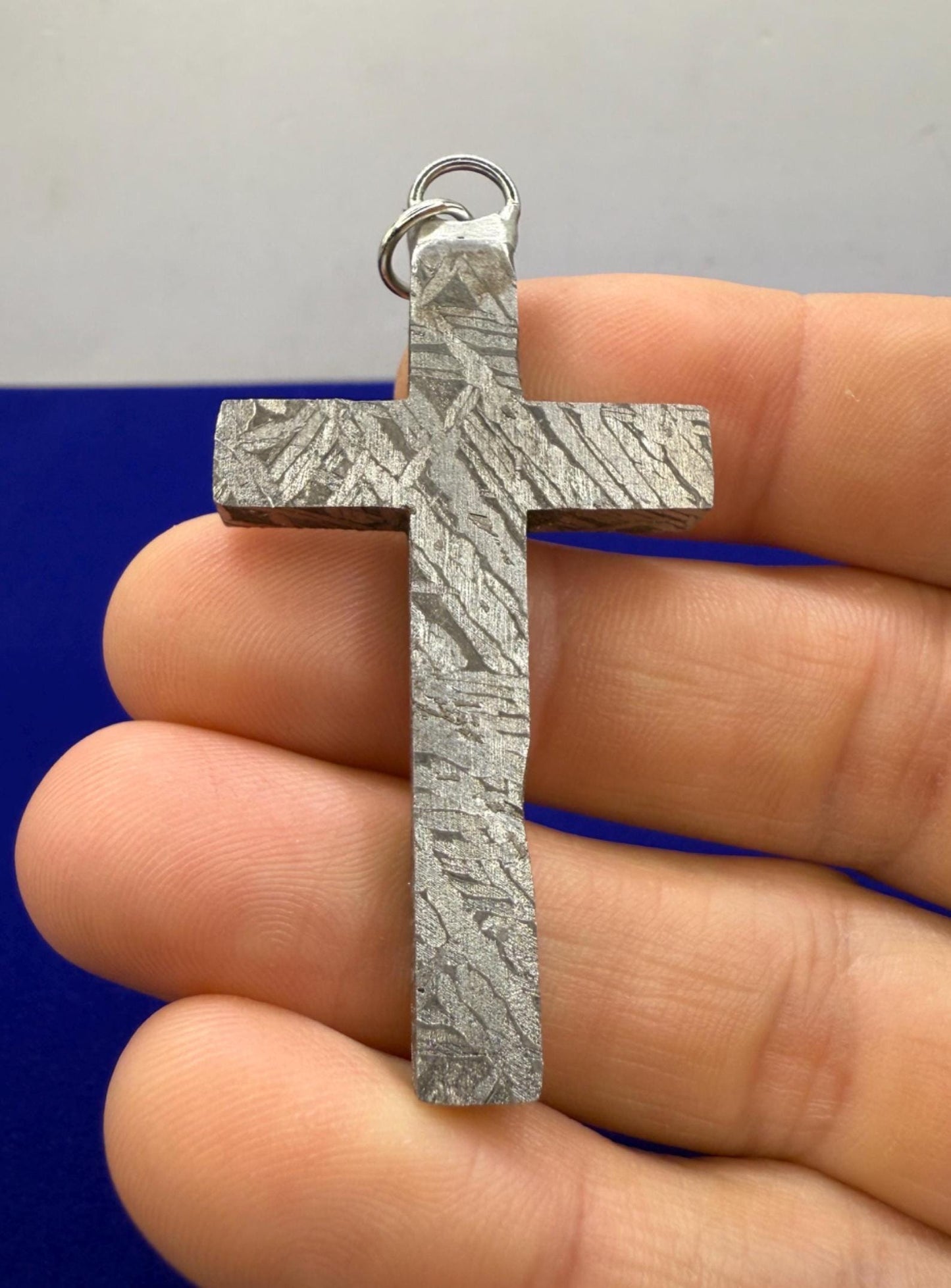 Handmade Aletai Meteorite Cross Pendant, Cosmic Cross, Cosmic Jewelry, 17.72g, Widmanstätten Pattern, Rare Iron Meteorite Jewelry