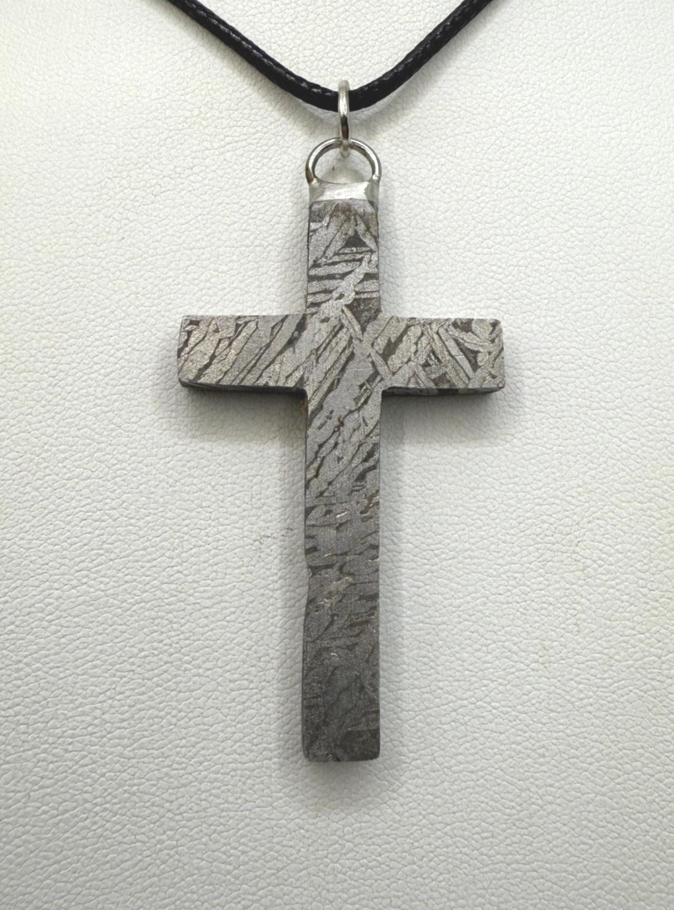 Handmade Aletai Meteorite Cross Pendant, Cosmic Cross, Cosmic Jewelry, 17.72g, Widmanstätten Pattern, Rare Iron Meteorite Jewelry
