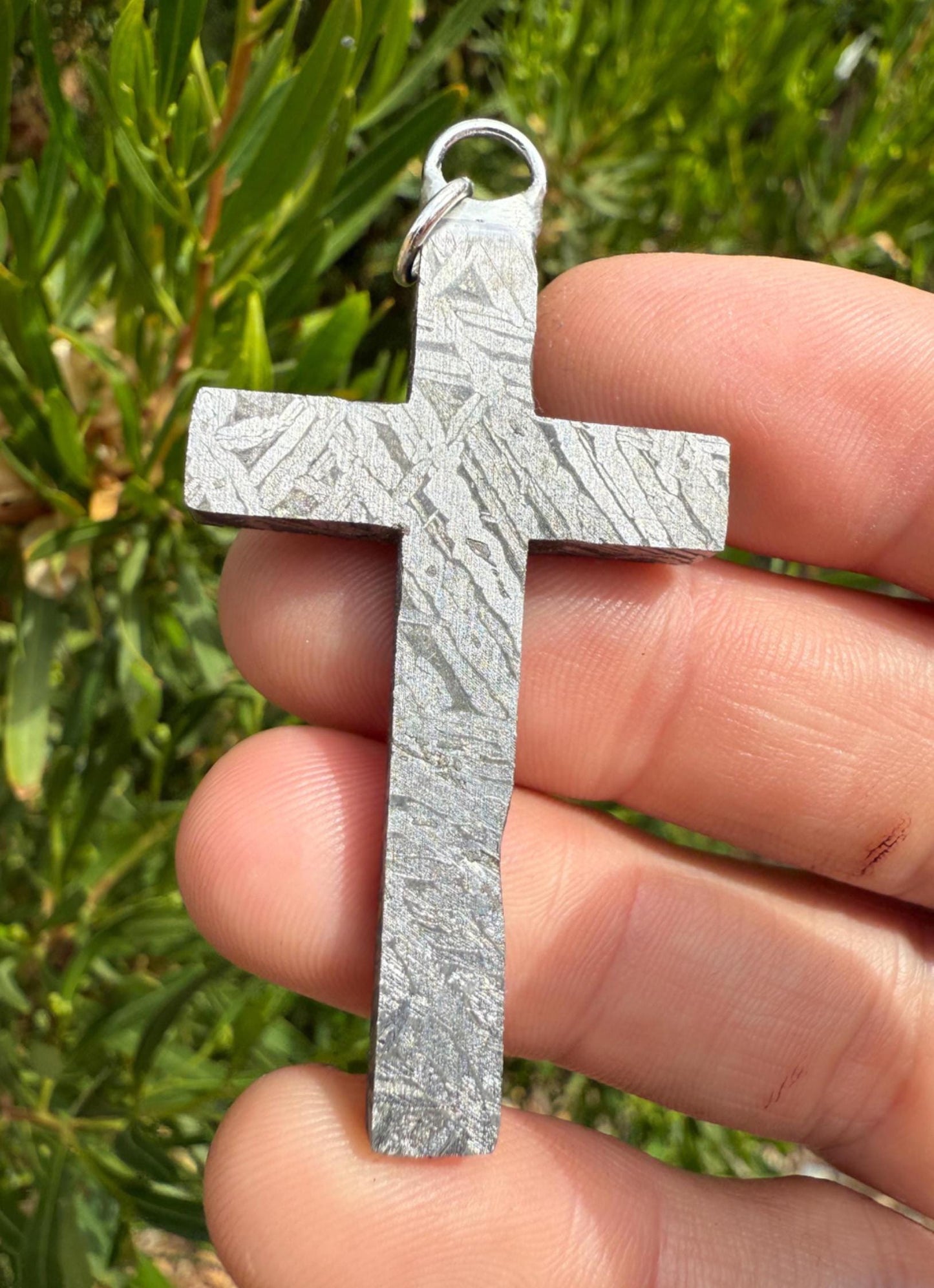 Handmade Aletai Meteorite Cross Pendant, Cosmic Cross, Cosmic Jewelry, 17.72g, Widmanstätten Pattern, Rare Iron Meteorite Jewelry