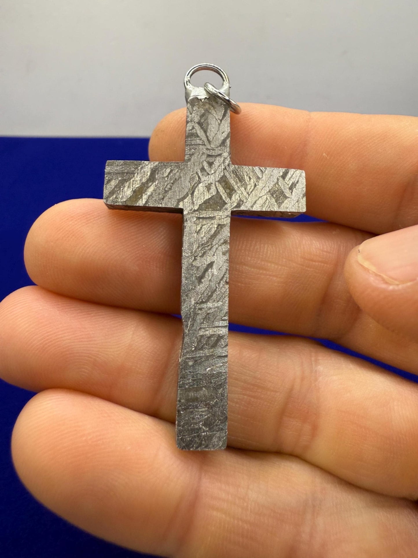 Handmade Aletai Meteorite Cross Pendant, Cosmic Cross, Cosmic Jewelry, 17.72g, Widmanstätten Pattern, Rare Iron Meteorite Jewelry