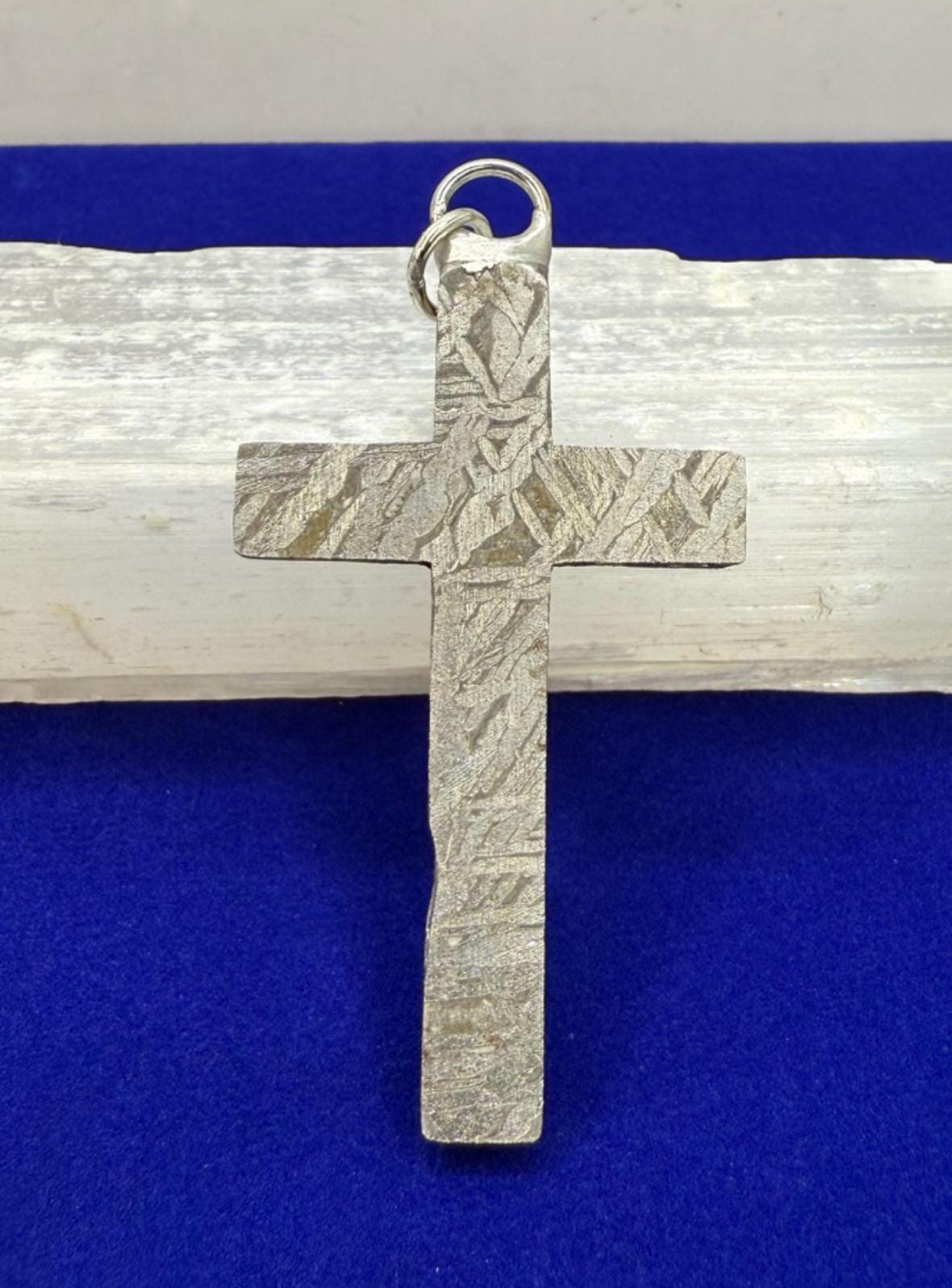 Handmade Aletai Meteorite Cross Pendant, Cosmic Cross, Cosmic Jewelry, 17.72g, Widmanstätten Pattern, Rare Iron Meteorite Jewelry