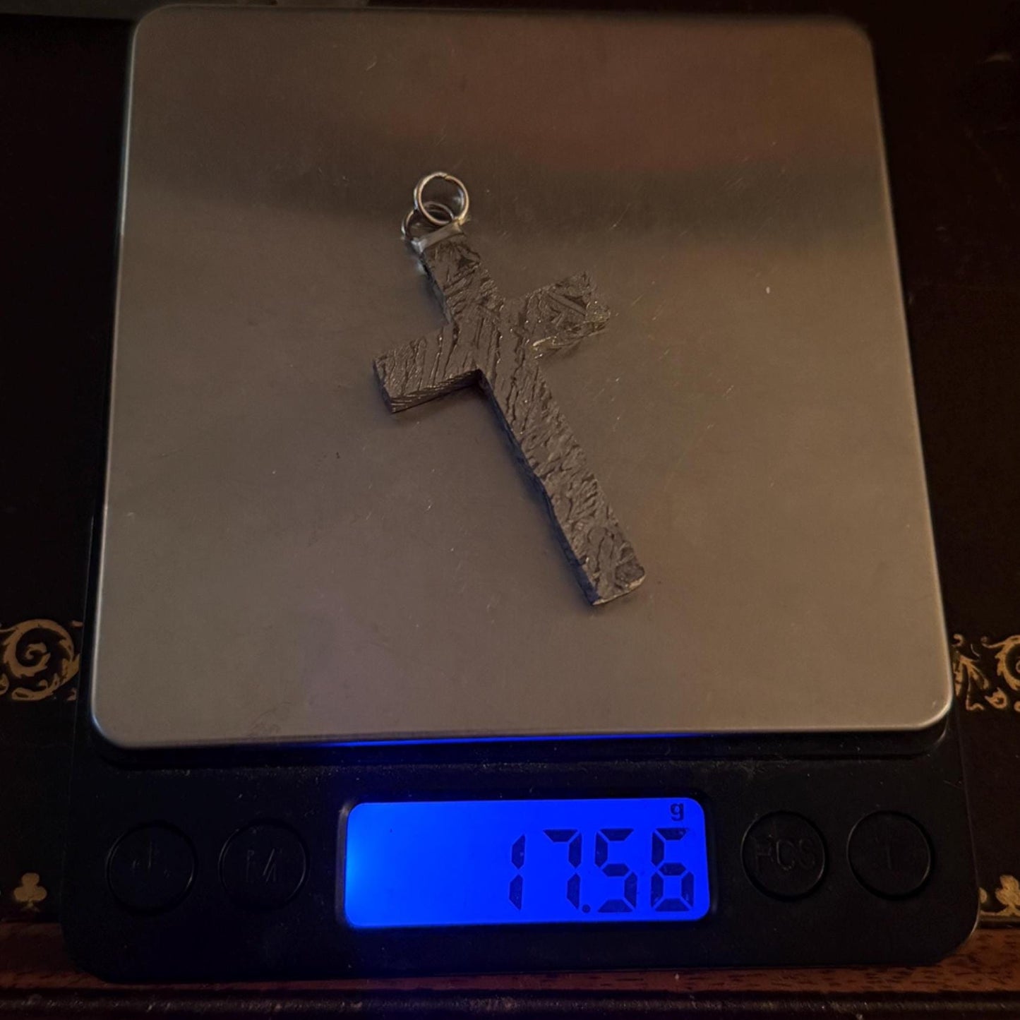 Handmade Aletai Meteorite Cross Pendant, Cosmic Cross, Cosmic Jewelry, 17.72g, Widmanstätten Pattern, Rare Iron Meteorite Jewelry