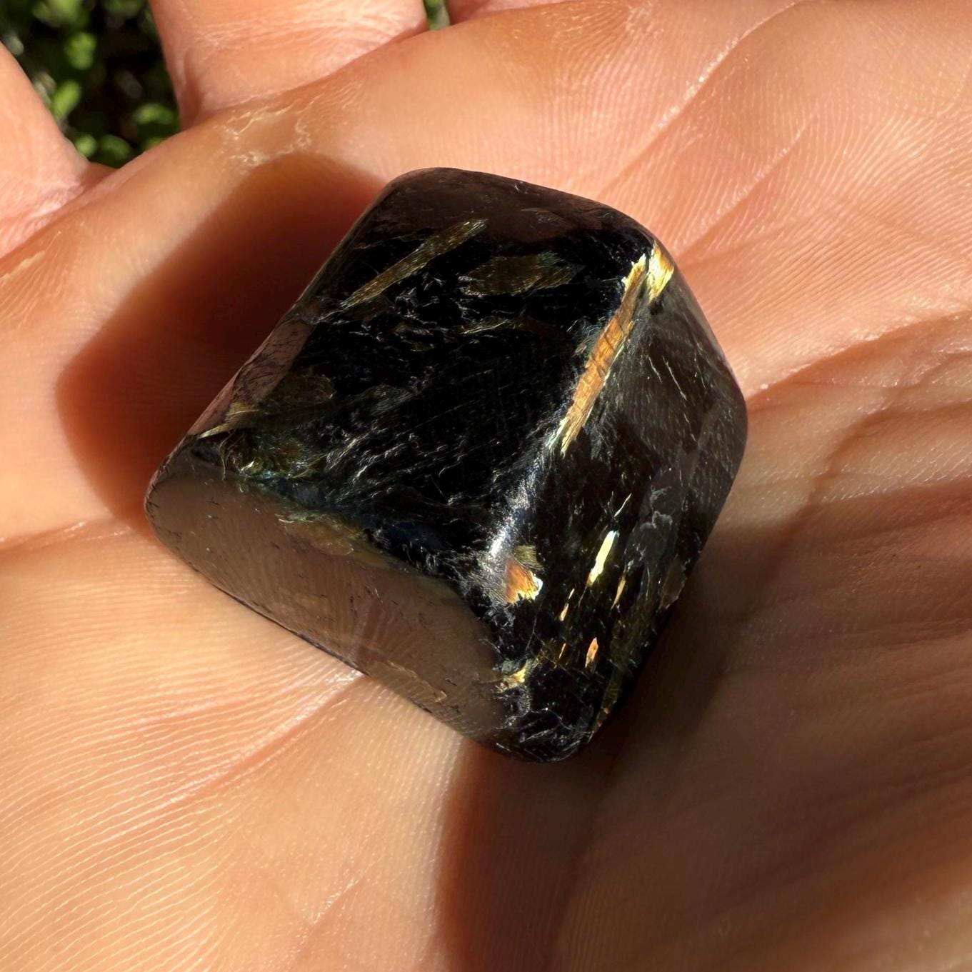 Nuummite Stone: Greenland Gemstone with Macrame Necklace and Display, Talisman, 29.79 grams