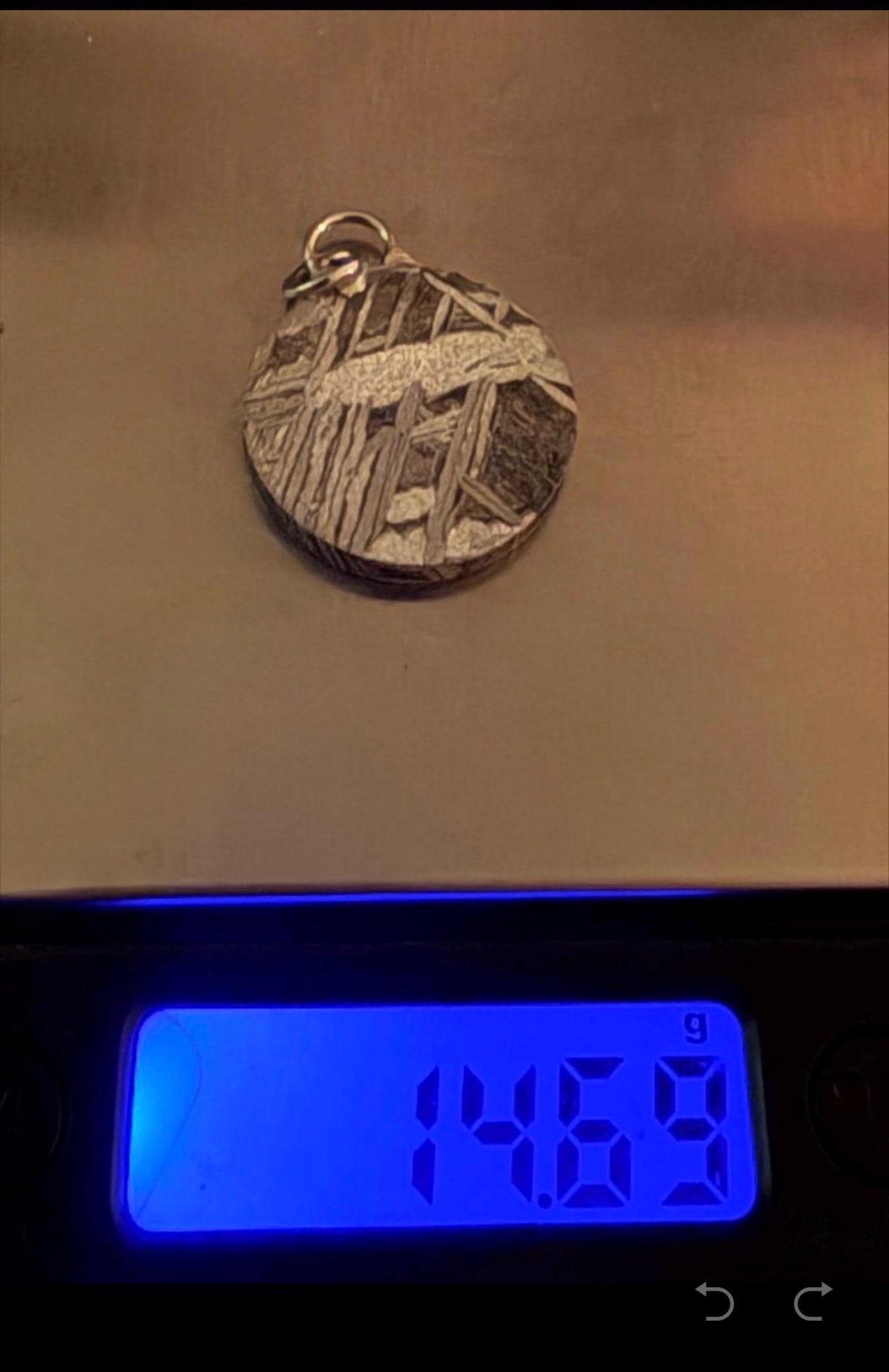 Aletai Meteorite Pendant, Space Jewelry, Etched Iron Widmanstätten 14.69g