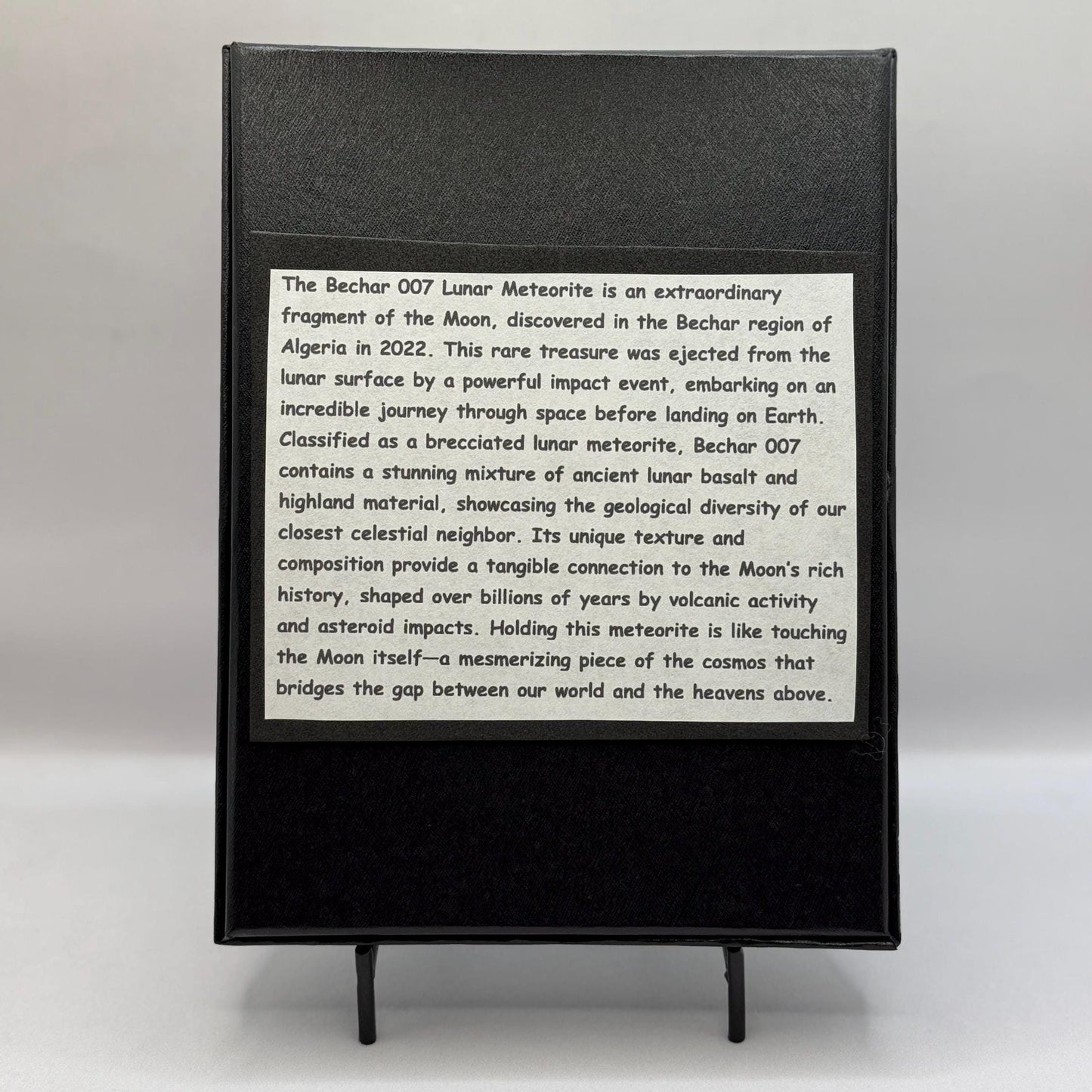 Bechar 007 Lunar Meteorite Display, Genuine Moon Rock with Cast Iron Stand