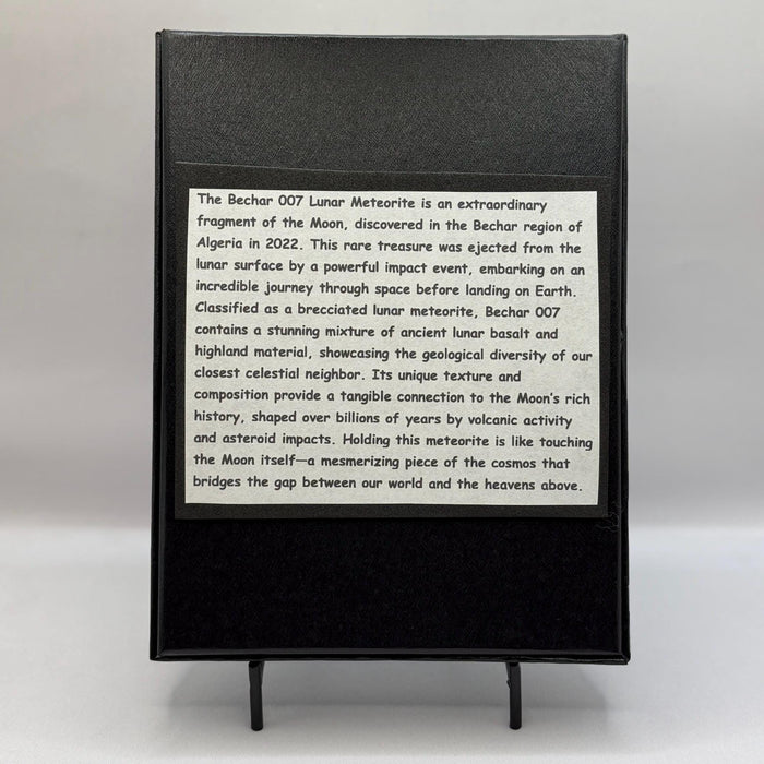 Bechar 007 Lunar Meteorite Display, Genuine Moon Rock with Cast Iron Stand