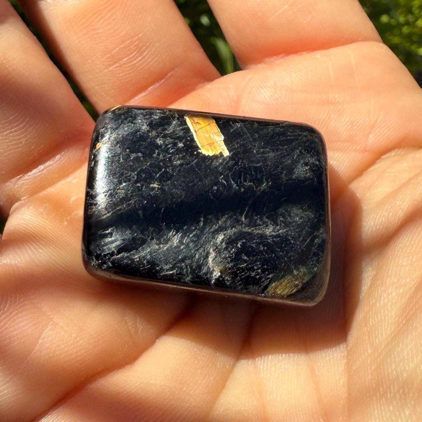 Nuummite Stone: Greenland Gemstone with Macrame Necklace and Display, Talisman, 31.93 grams