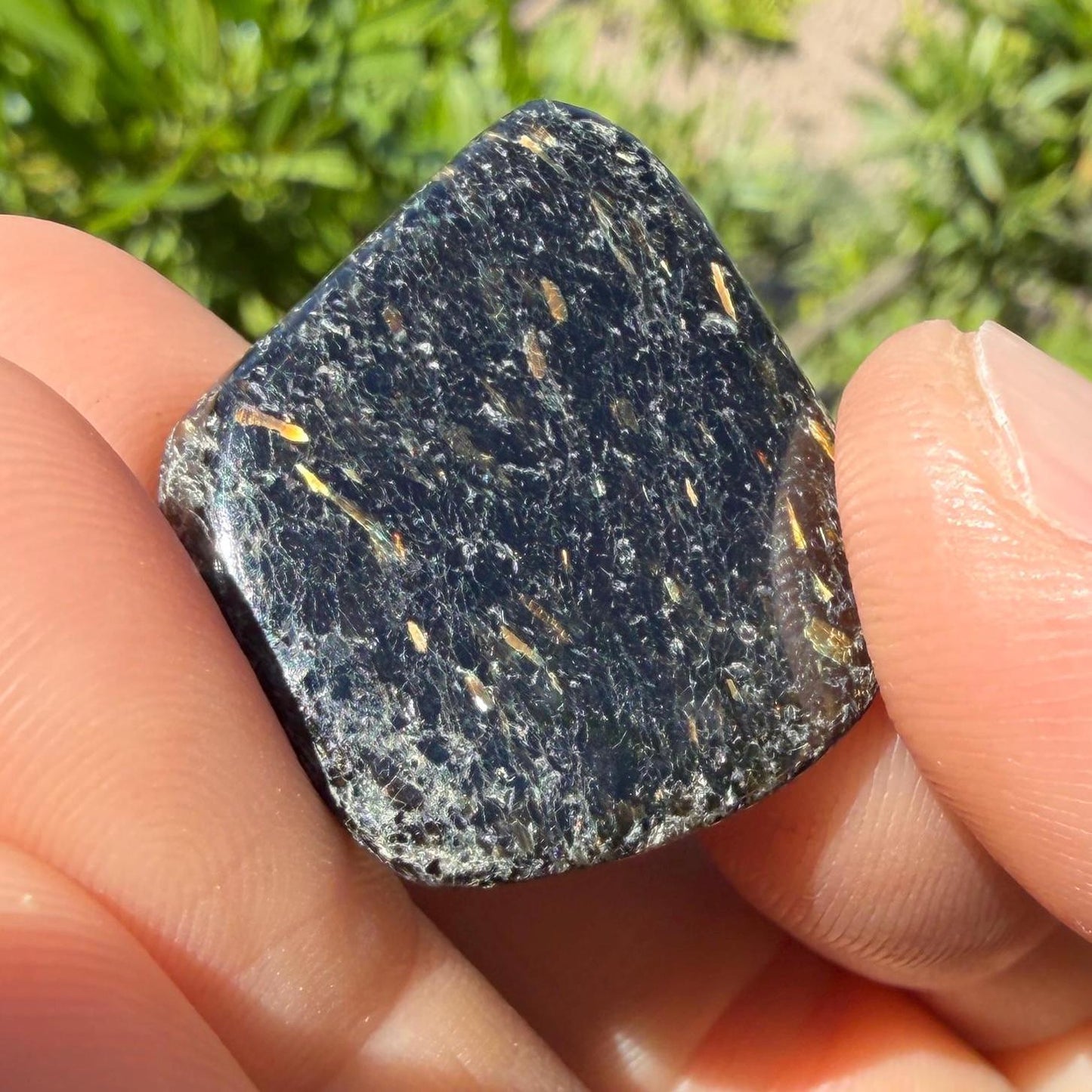Greenland Nuummite Stone: Reiki Healing Crystal with Macrame Necklace, 8.27g