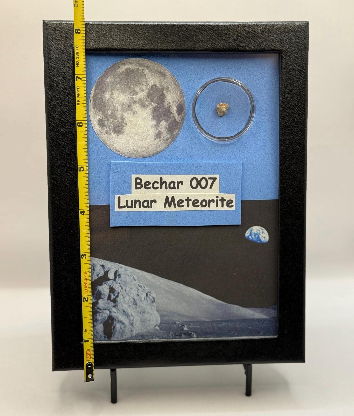 Bechar 007 Lunar Meteorite Display, Genuine Moon Rock with Cast Iron Stand