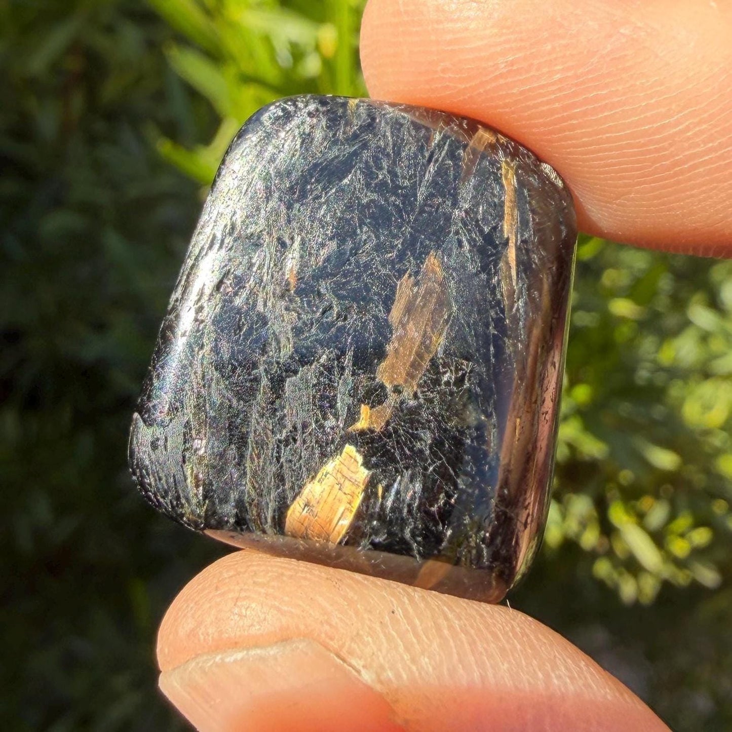 Fiery Flash Nuummite Stone: Greenland Sorcerer's Gem, Macrame Necklace