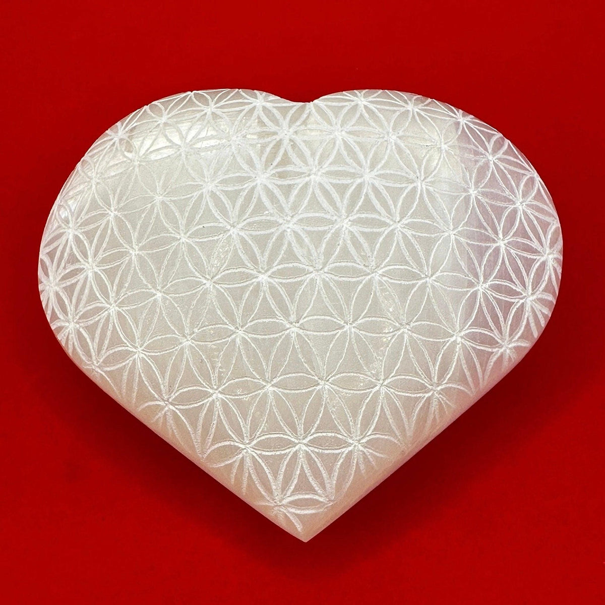 Selenite Heart: Moroccan Flower of Life Crystal, 4.4 Ounces