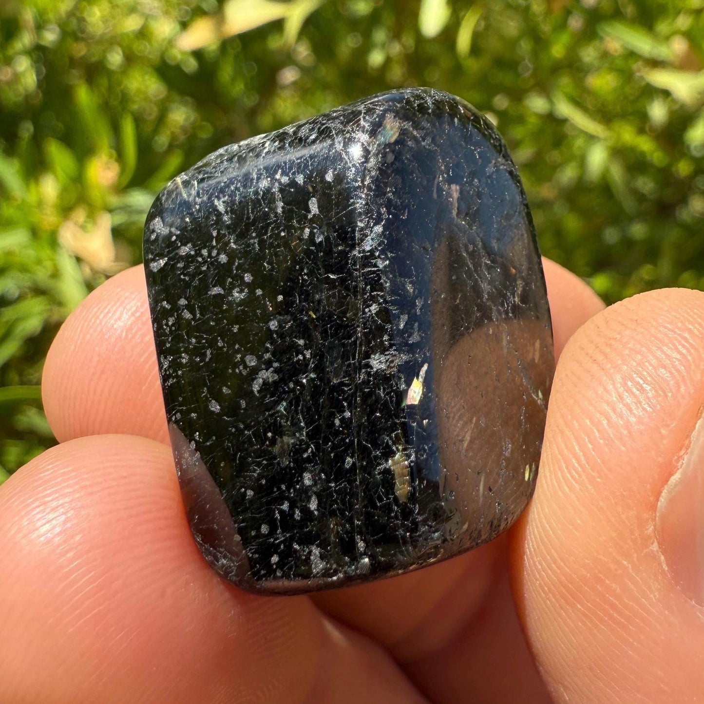 Greenland Nuummite Stone: Reiki Healing Crystal with Macrame Necklace, 19.93g