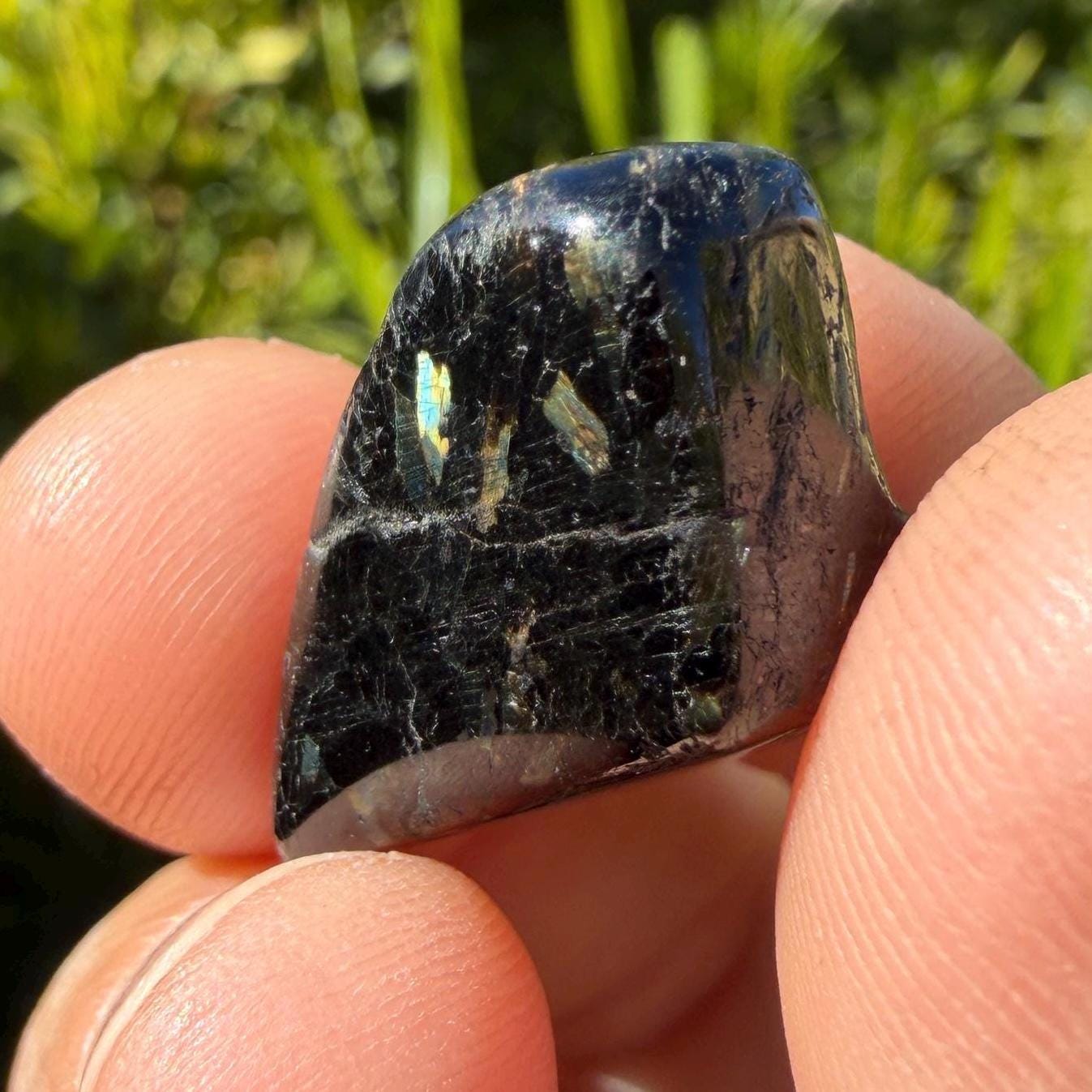 Fiery Nuummite Stone: Greenland Sorcerer's Stone, Macrame Necklace, 8.51g
