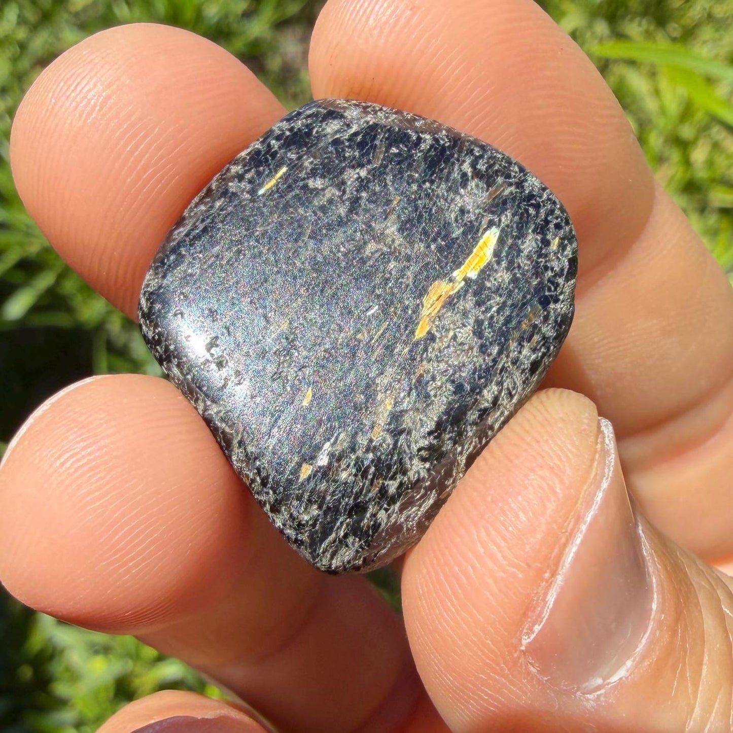 Greenland Nuummite Stone: Reiki Healing Crystal with Macrame Necklace, 8.27g