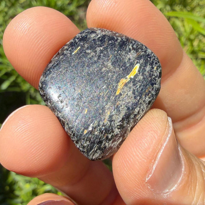 Greenland Nuummite Stone: Reiki Healing Crystal with Macrame Necklace, 8.27g