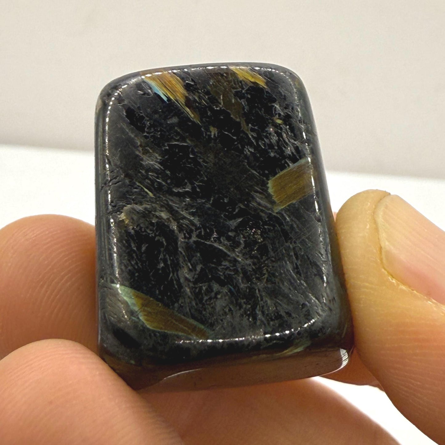 Nuummite Stone: Greenland Gemstone with Macrame Necklace and Display, Talisman, 31.93 grams