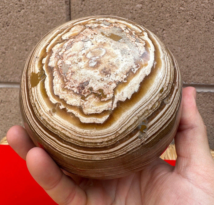 Polished Aragonite Sphere with Stand: Energy Balancing Decor, 4 lbs 11.4 oz
