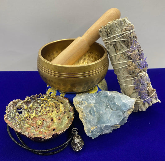 Spiritual Gift Box: Copper Bowl, Celestite, Sage, Singing Bowl