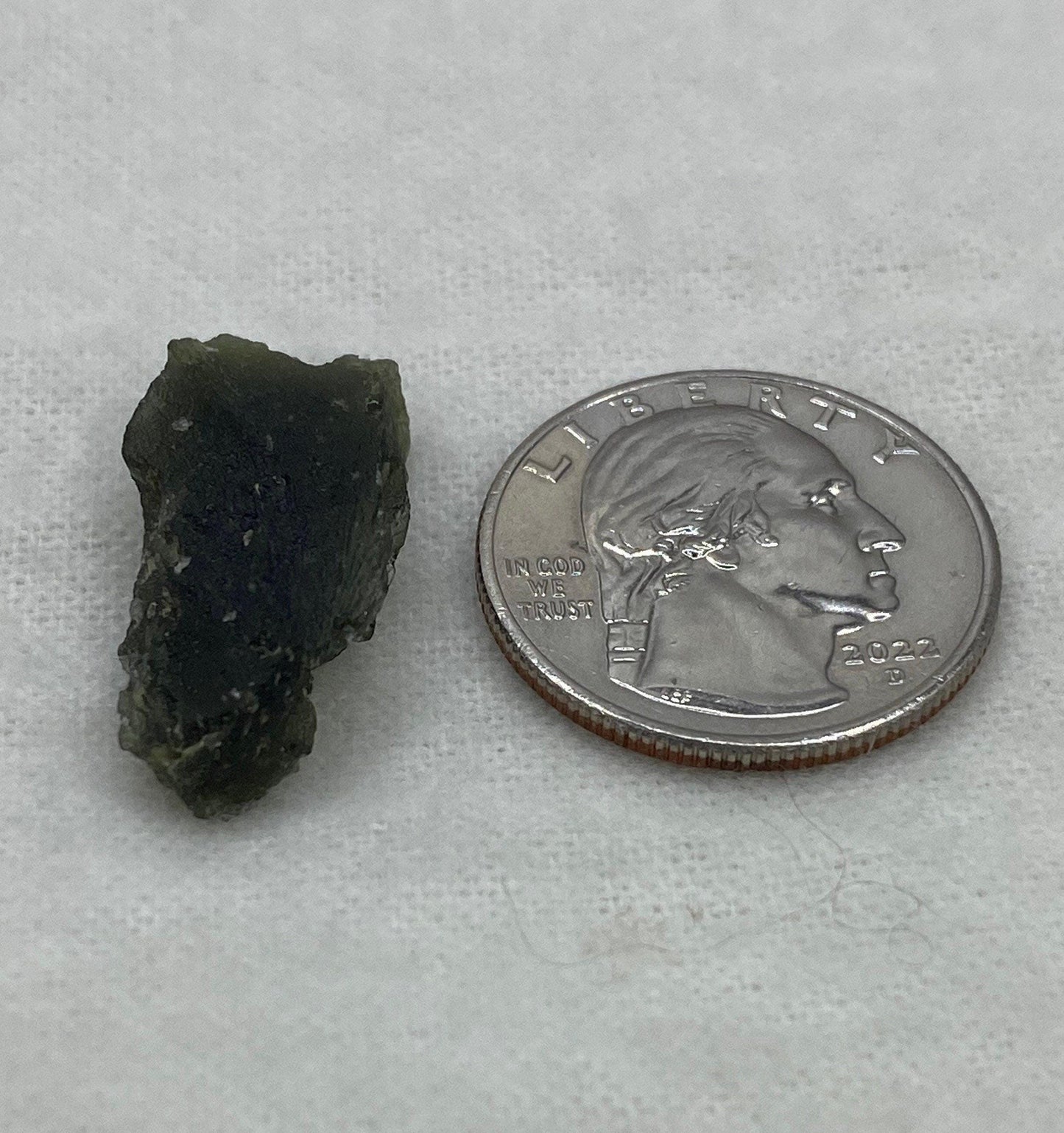 Moldavite Tektite Specimen, 2.71 grams, with Display Case