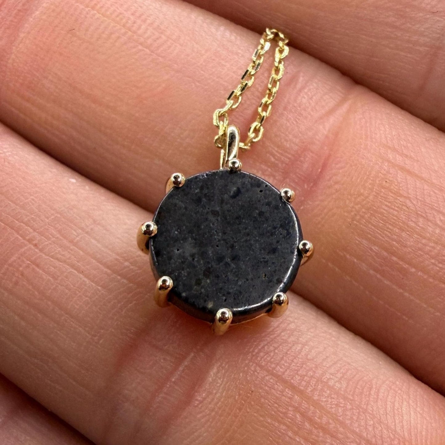 Lunar Meteorite Pendant NWA 14041 Moon Rock Necklace Gold Silver, 1.45 grams