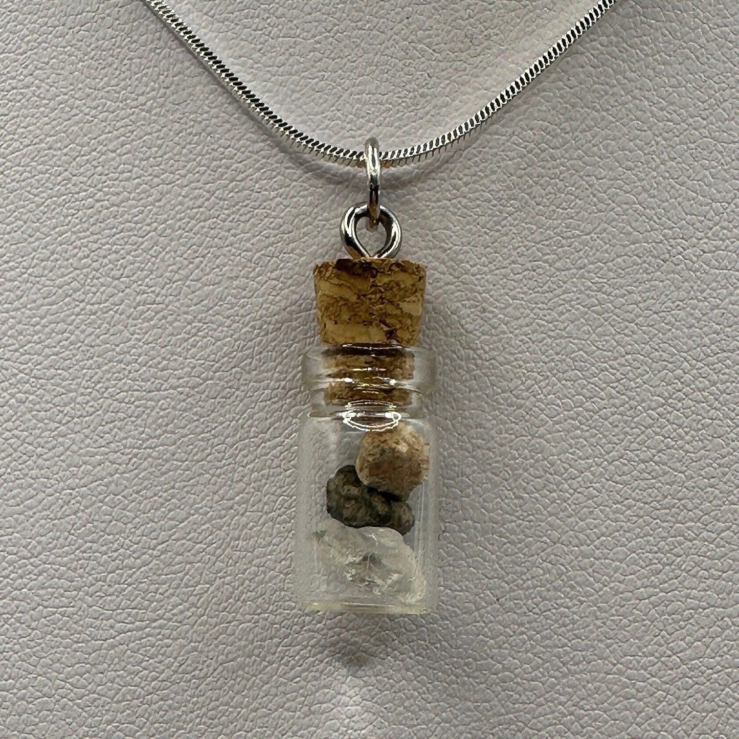 Moon Mars Earth Meteorite Pendant: Bechar 007, Shergottite, Phenacite