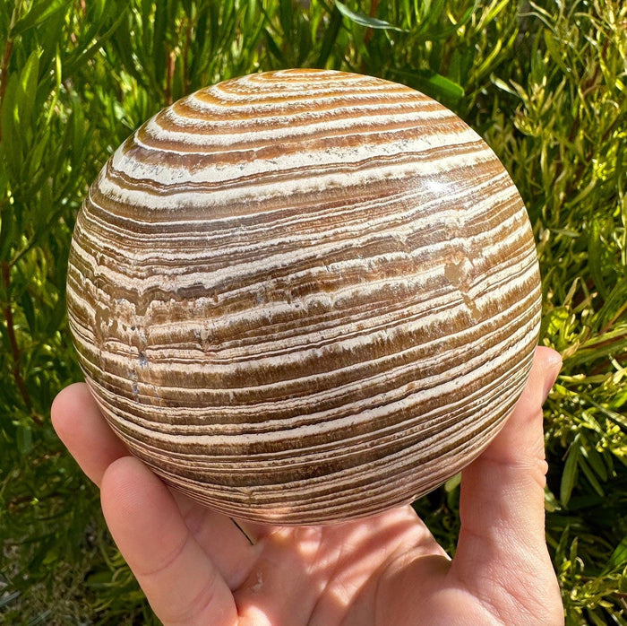 Polished Aragonite Sphere with Stand: Large Stone Office Decor, 4 lbs 3.5 ounces