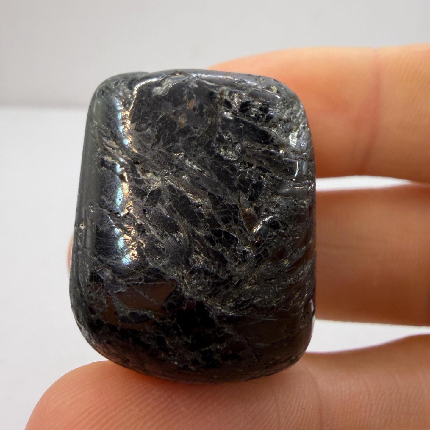 Nuummite Stone: Greenland Gemstone with Macrame Necklace and Display, Talisman, 31.88 grams