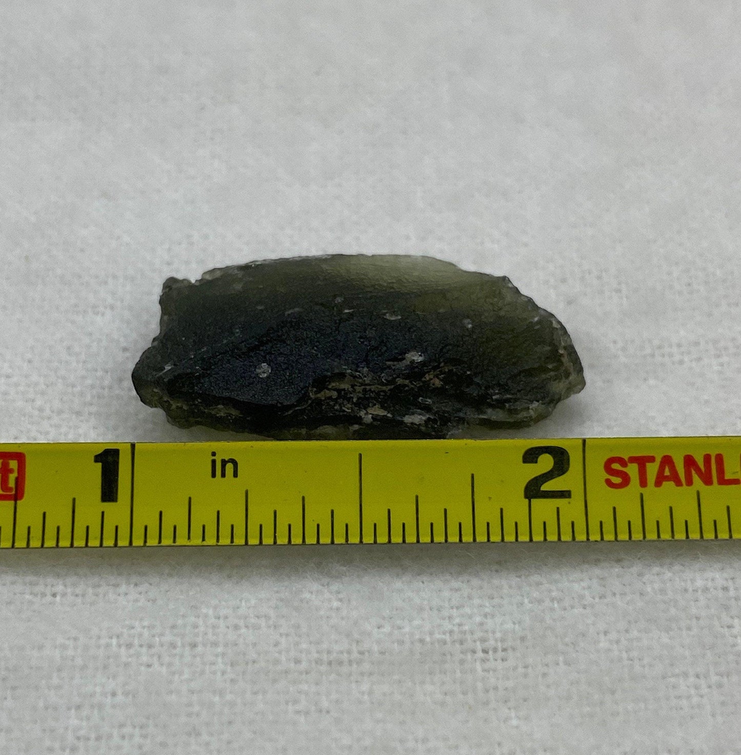 Moldavite Tektite Specimen, 2.71 grams, with Display Case