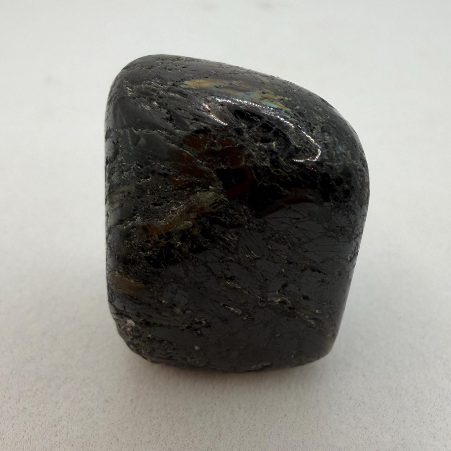 Nuummite Stone: Greenland Gemstone with Macrame Necklace and Display, Talisman, 31.88 grams