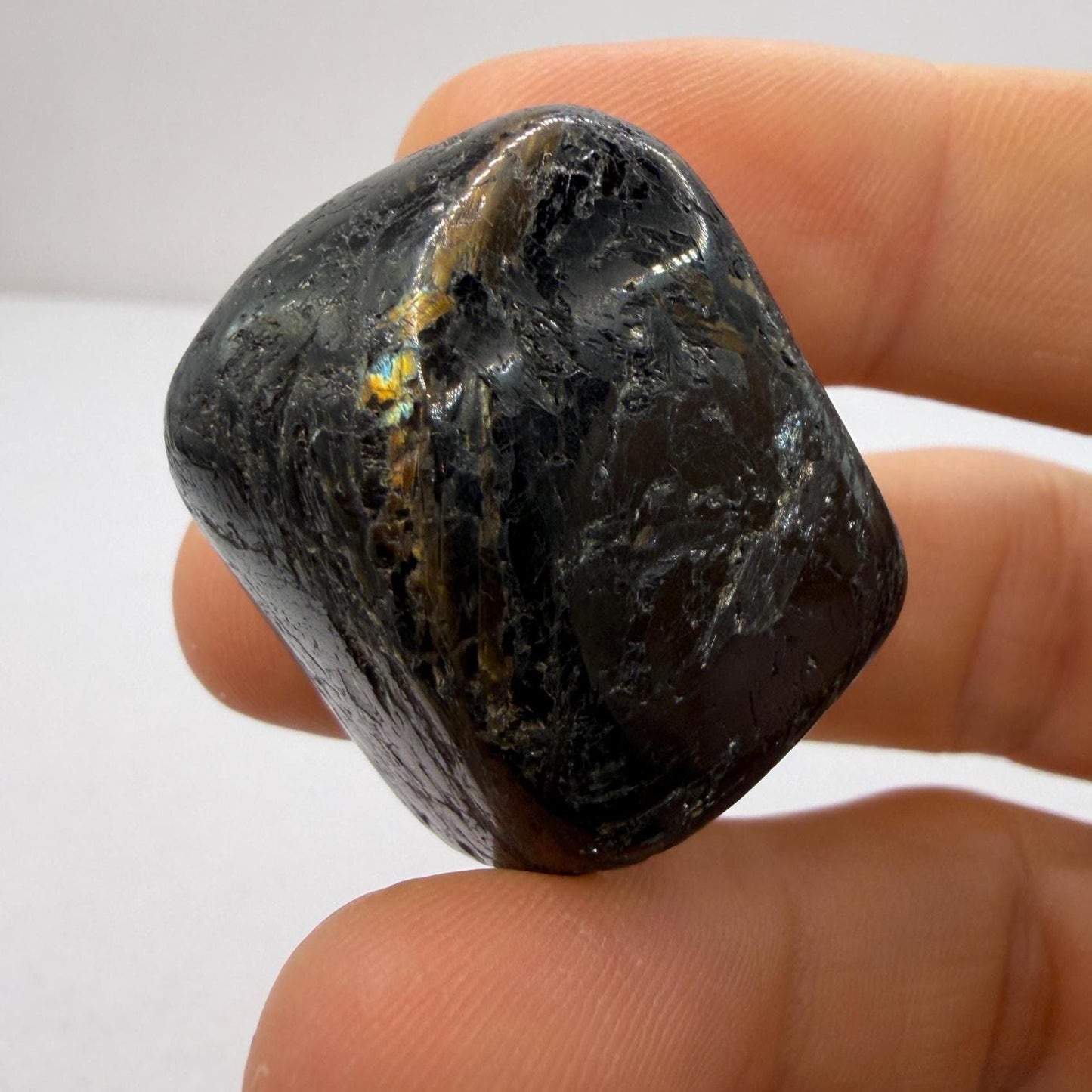 Nuummite Stone: Greenland Gemstone with Macrame Necklace and Display, Talisman, 31.88 grams