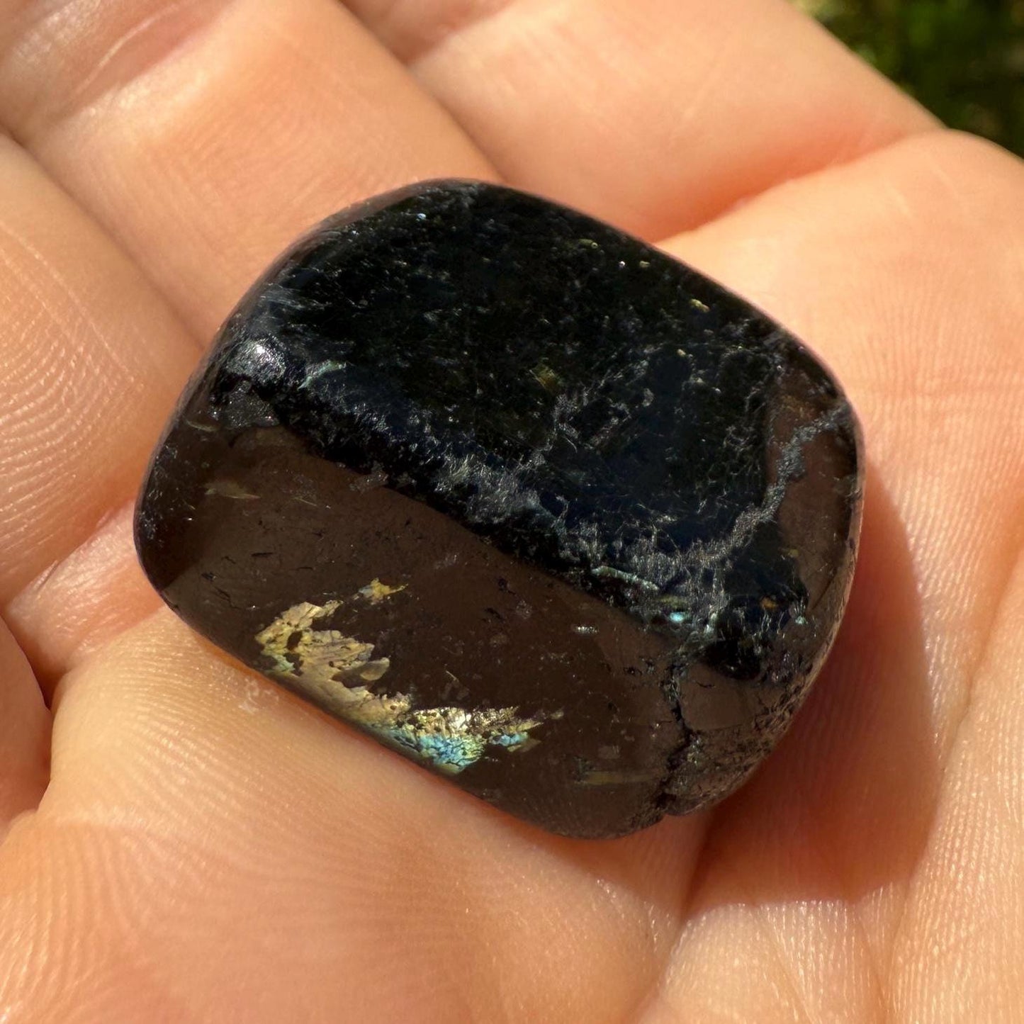 Greenland Nuummite Stone: Reiki Healing Crystal with Macrame Necklace, 19.93g