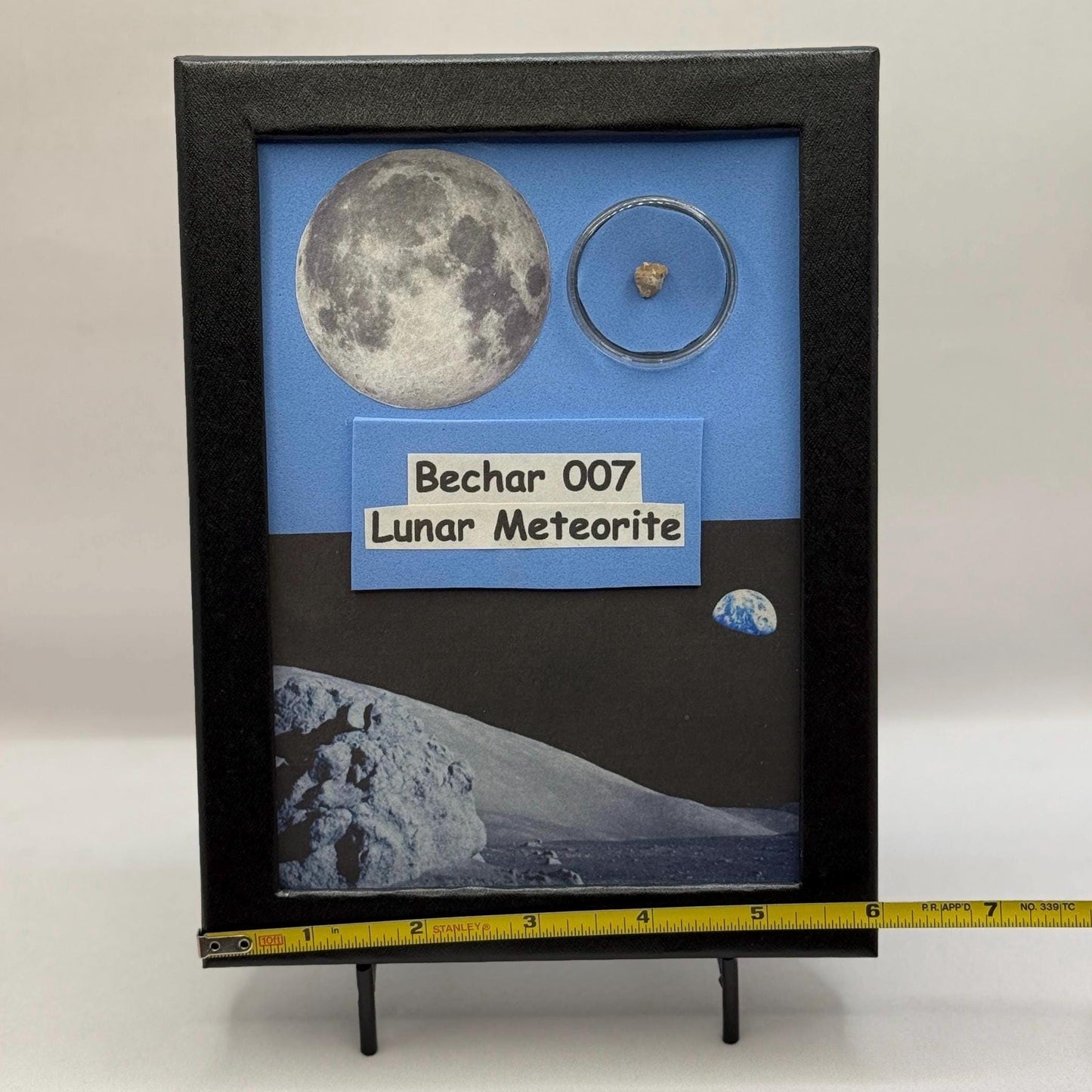 Bechar 007 Lunar Meteorite Display, Genuine Moon Rock with Cast Iron Stand