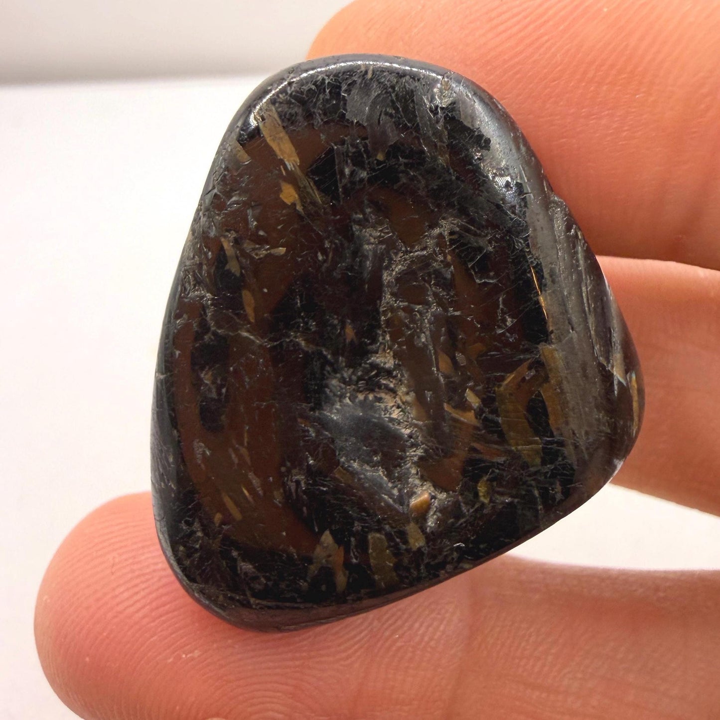 Nuummite Stone: Greenland Gemstone with Macrame Necklace and Display, Talisman, 20.67 grams