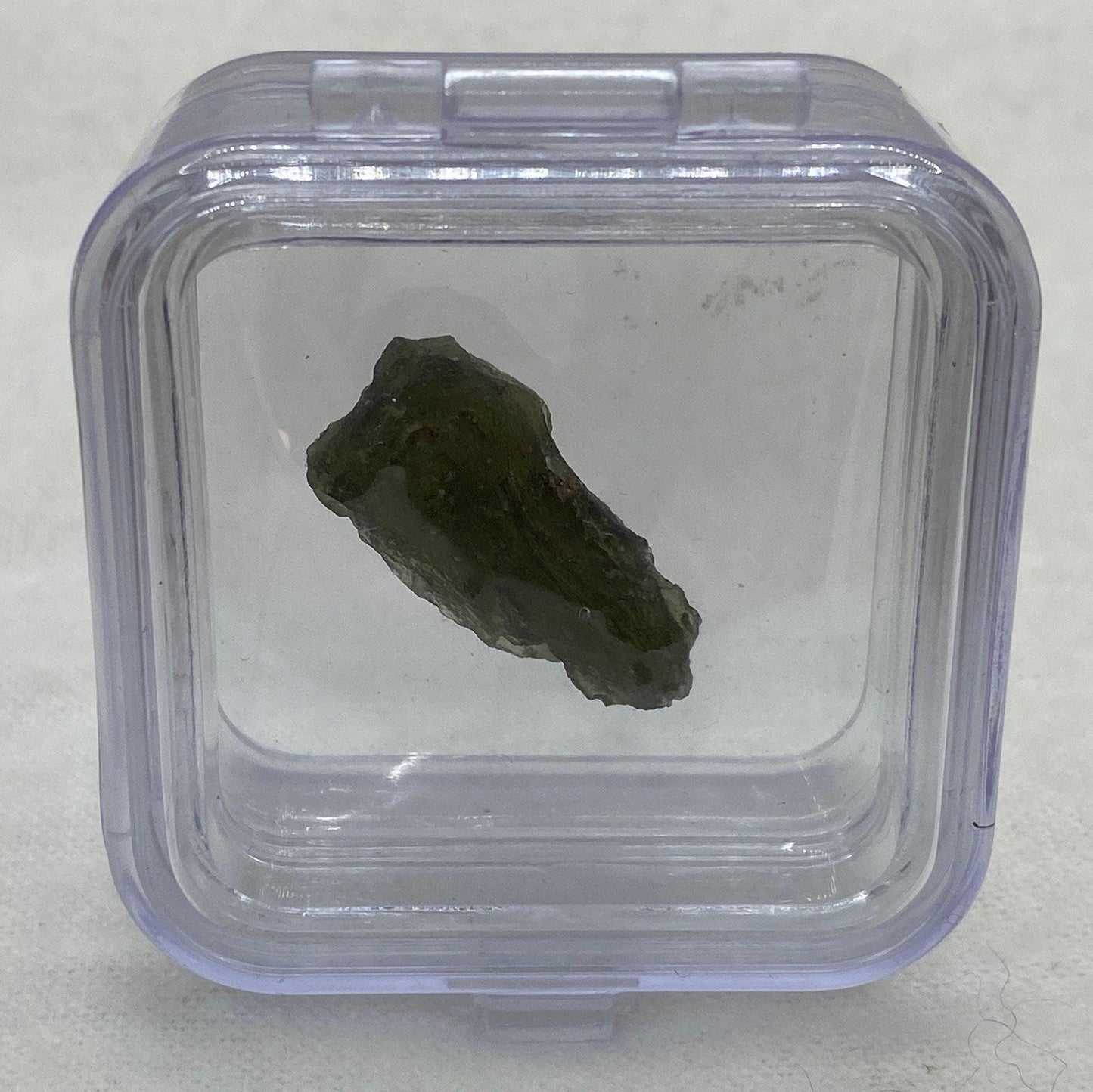 Moldavite Tektite Specimen, 2.71 grams, with Display Case