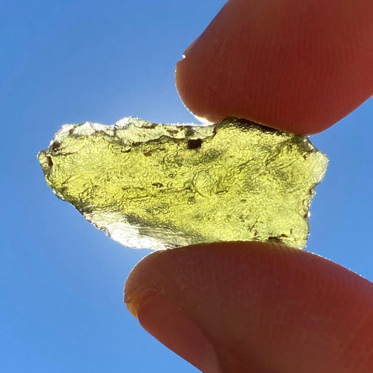 Moldavite Tektite Specimen, 2.71 grams, with Display Case