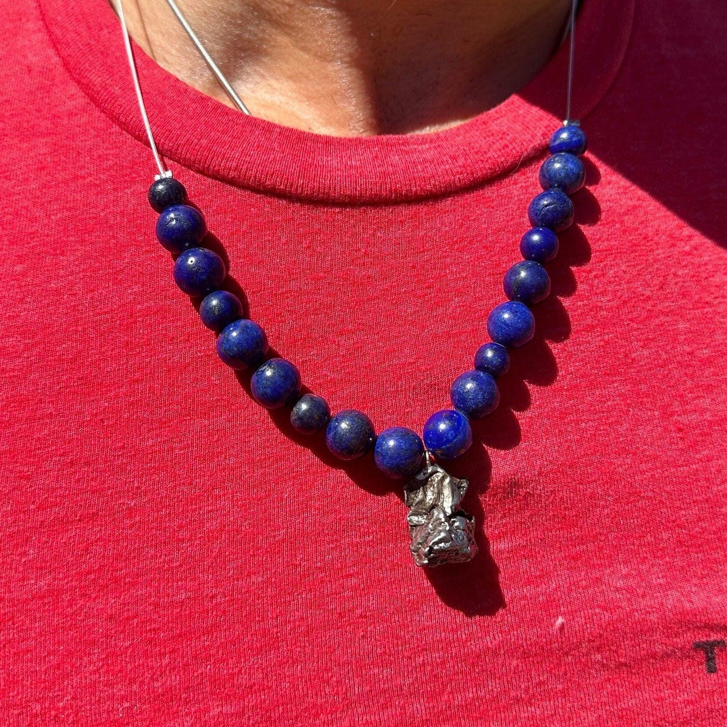 Campo del Cielo Meteorite Necklace: Lapis Lazuli Astronomy Gift, 38 grams