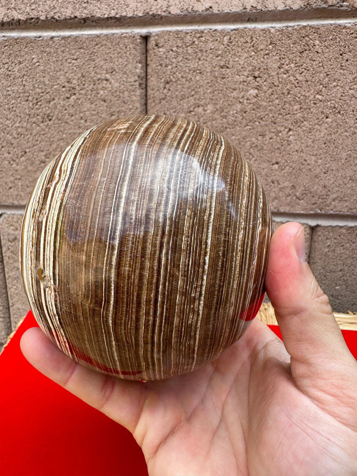 Polished Aragonite Sphere with Stand: Energy Balancing Decor, 4 lbs 11.4 oz
