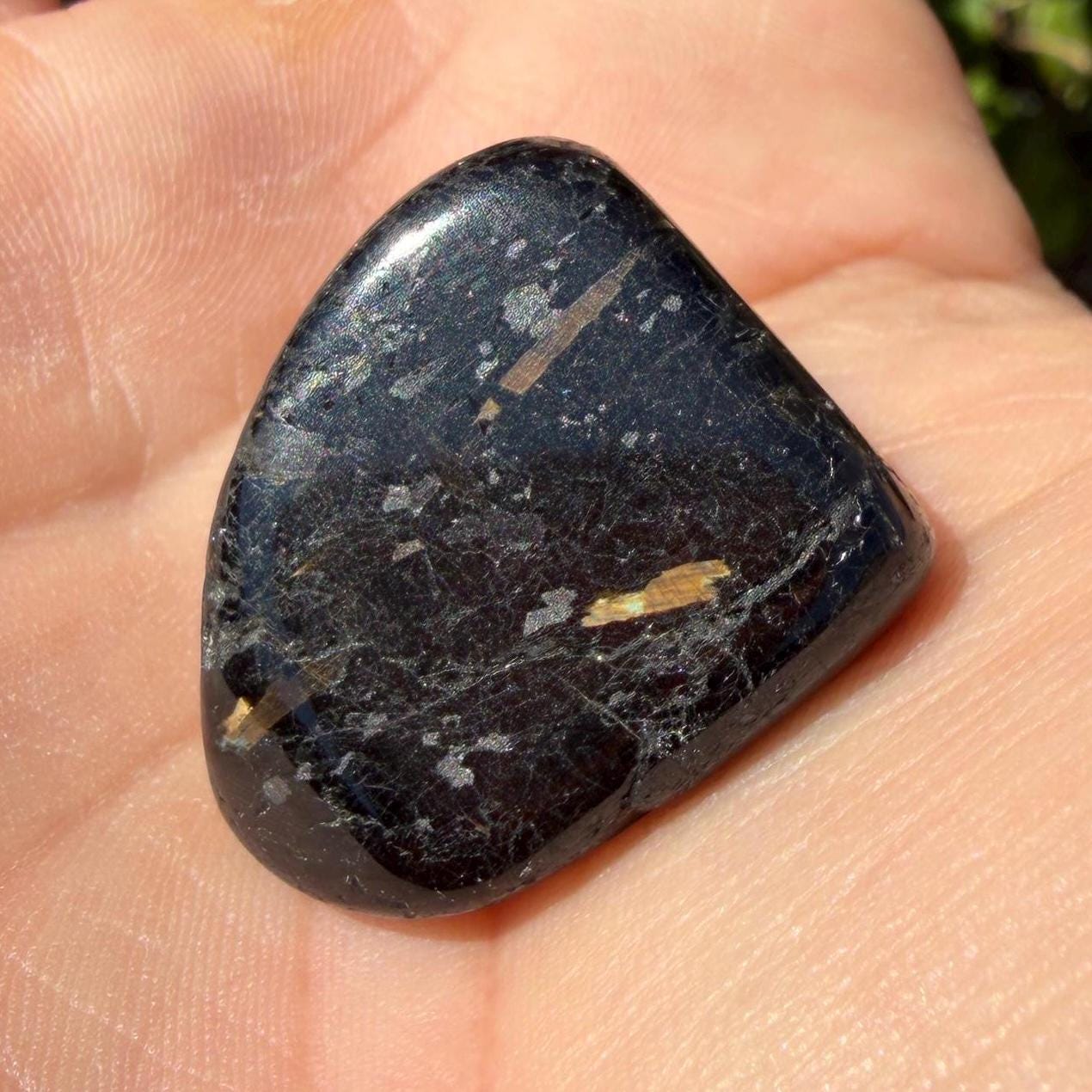 Nuummite Stone: Greenland Gemstone with Macrame Necklace and Display, Talisman, 20.67 grams
