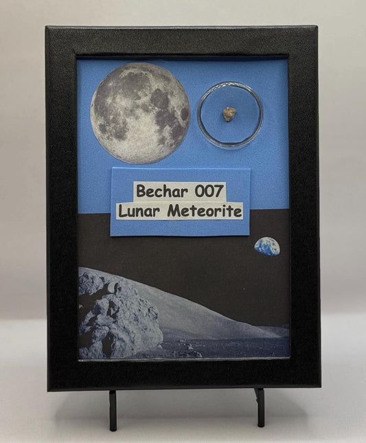 Bechar 007 Lunar Meteorite Display, Genuine Moon Rock with Cast Iron Stand