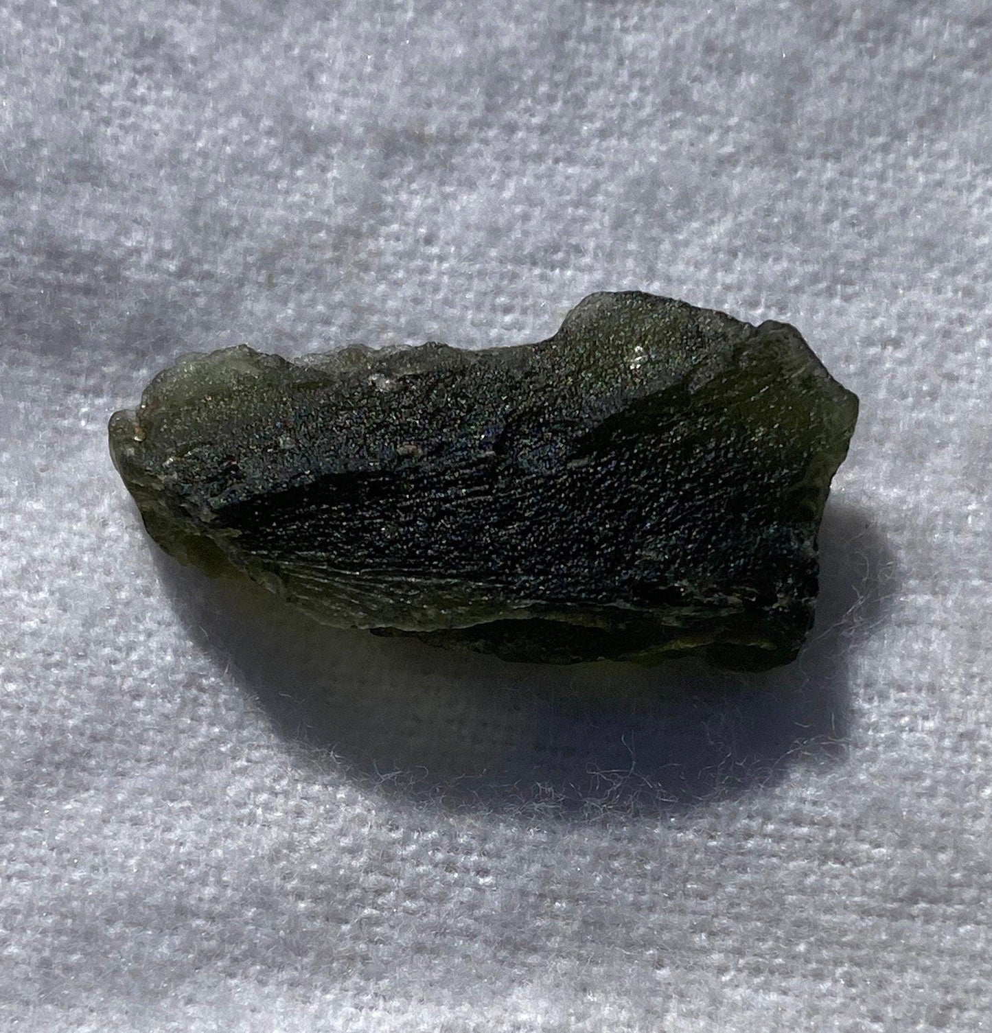Moldavite Tektite Specimen, 2.71 grams, with Display Case