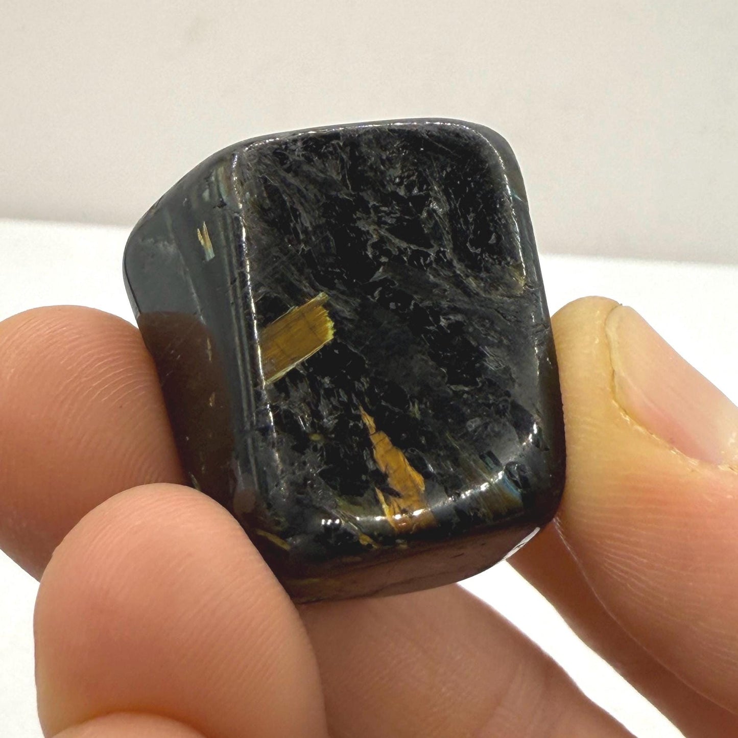 Nuummite Stone: Greenland Gemstone with Macrame Necklace and Display, Talisman, 31.93 grams