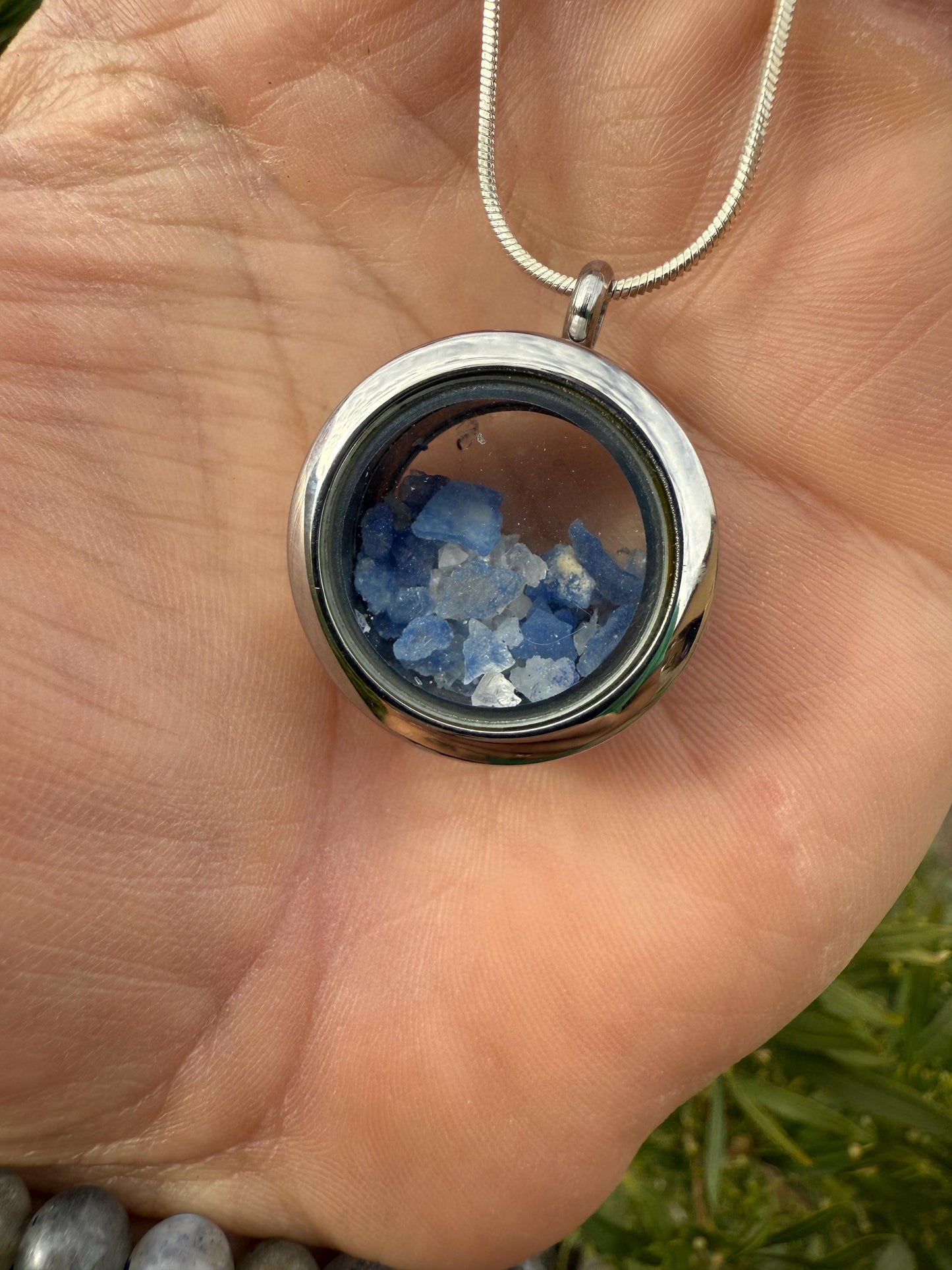 Dumortierite Crystal Pendant: Bahia Brazil Stone, Stainless Steel Pendant