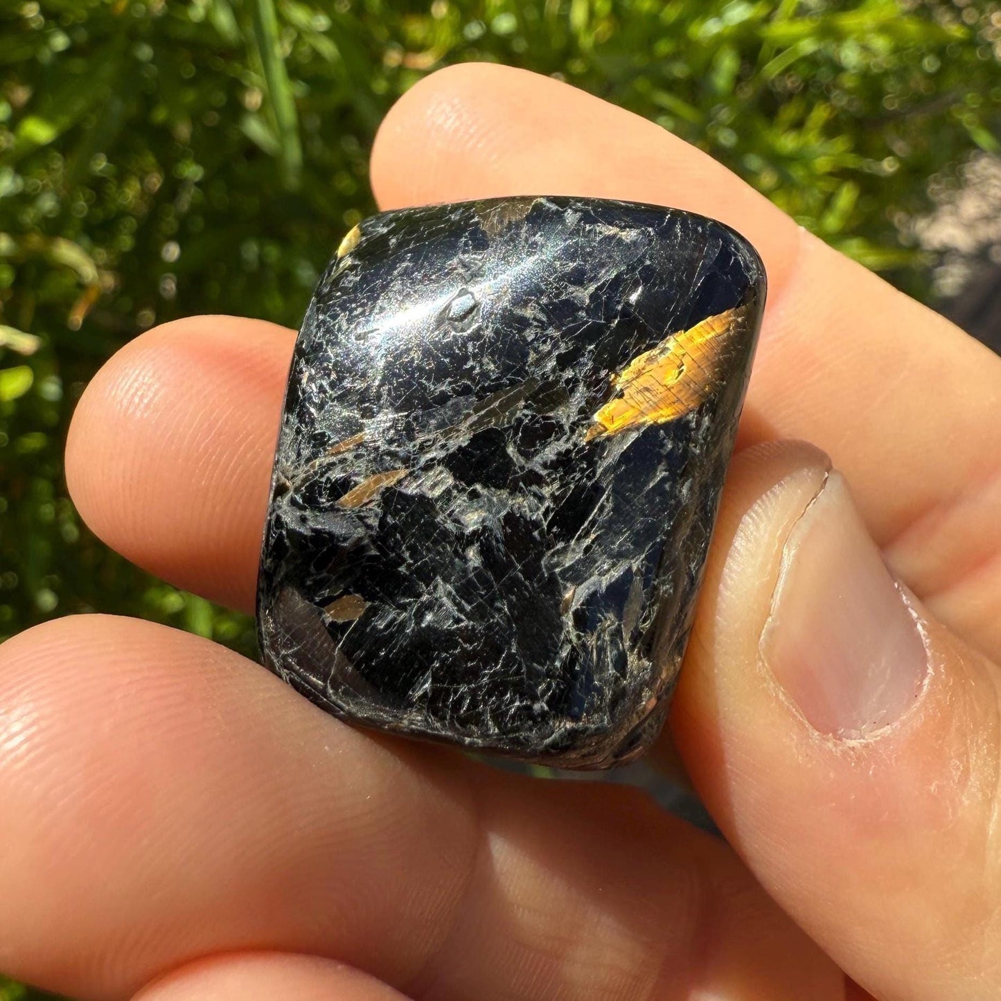 Nuummite Stone: Greenland Gemstone with Macrame Necklace and Display, Talisman, 31.93 grams
