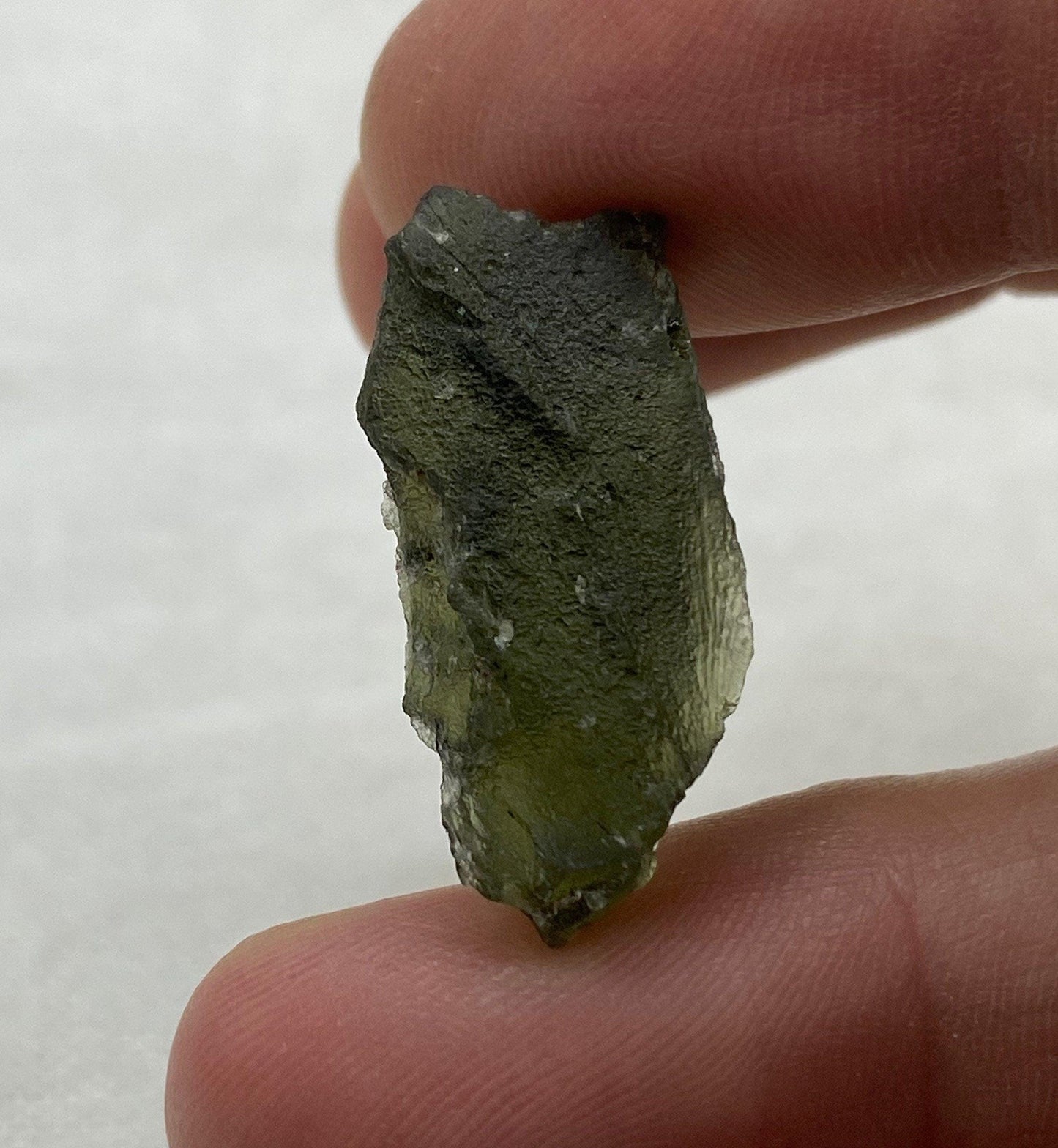 Moldavite Tektite Specimen, 2.71 grams, with Display Case