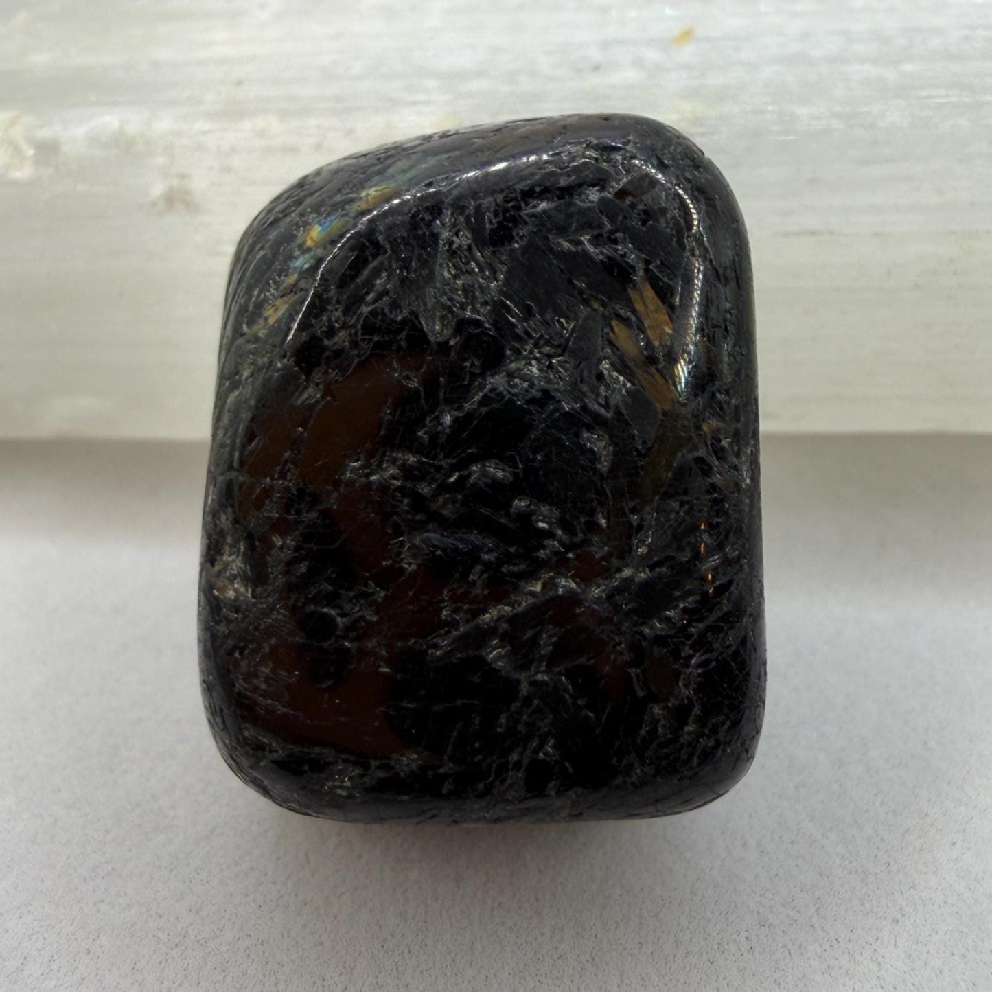Nuummite Stone: Greenland Gemstone with Macrame Necklace and Display, Talisman, 31.88 grams