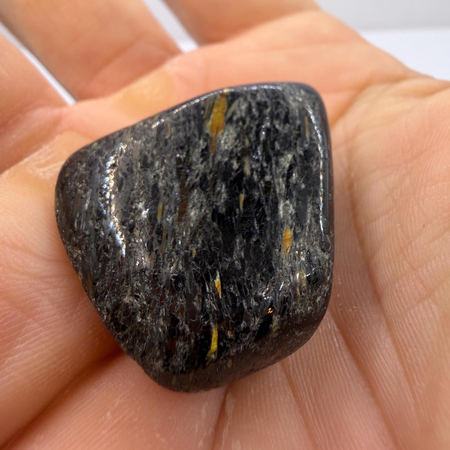 Nuummite Stone: Greenland Gemstone with Macrame Necklace and Display, Talisman, 20.35 grams