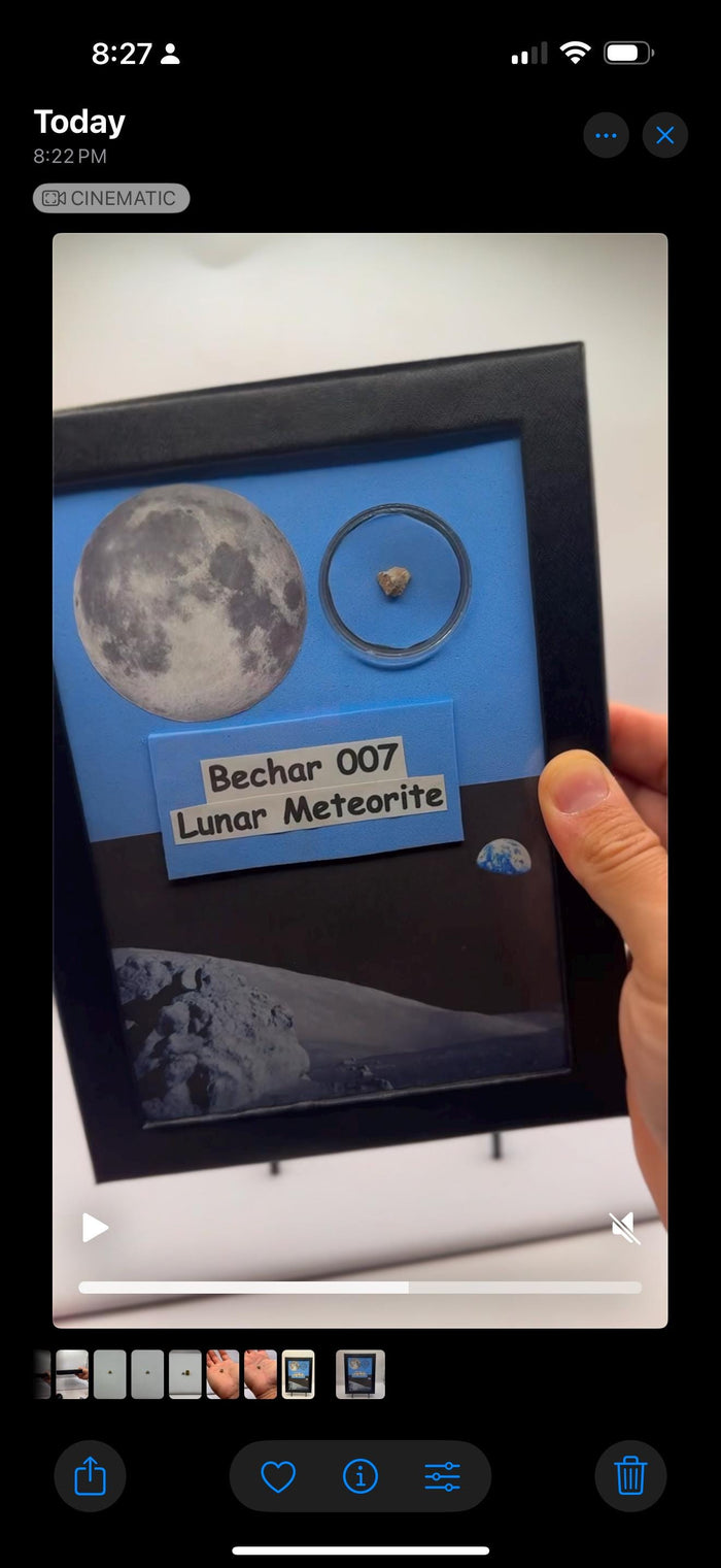 Bechar 007 Lunar Meteorite Display, Genuine Moon Rock with Cast Iron Stand