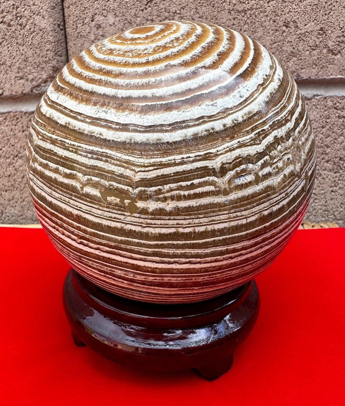 Polished Aragonite Sphere with Stand: Large Stone Office Decor, 4 lbs 3.5 ounces